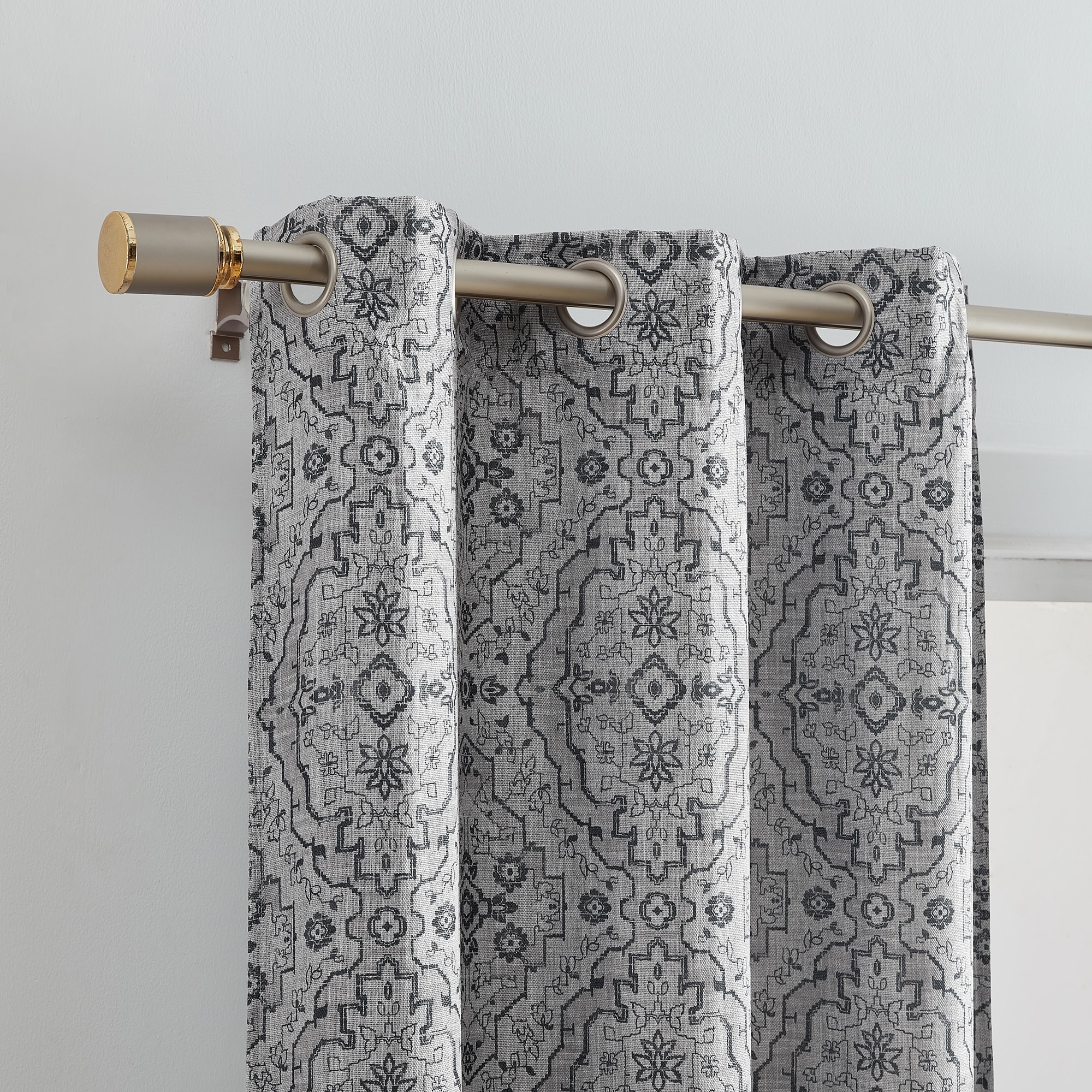 Charcoal Gray Ikat Blackout Grommet Window Curtain Panels, 37" x 63"