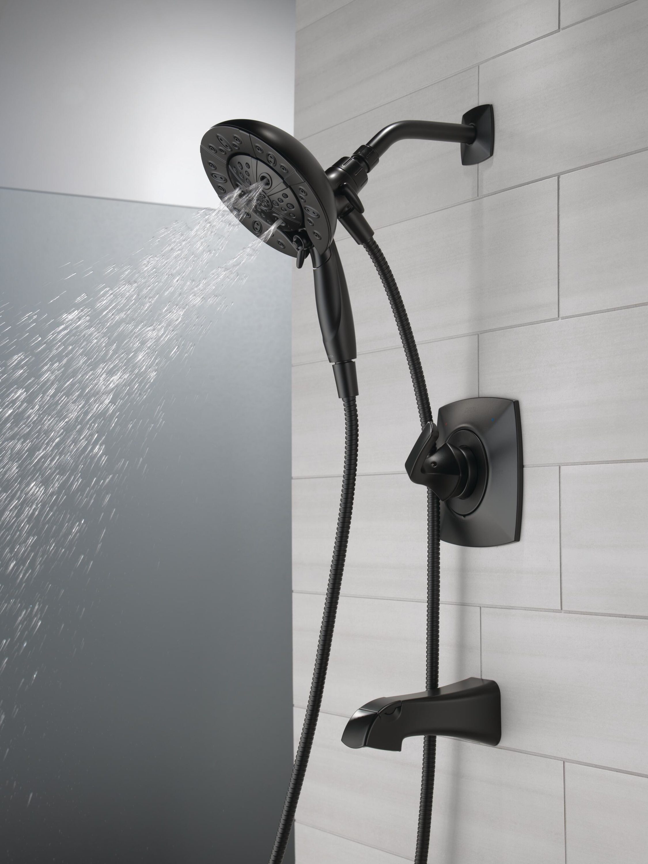 Delta Vesna Matte Black 1 Handle Multi Function Round Bathtub And Shower Faucet Valve Included 5754