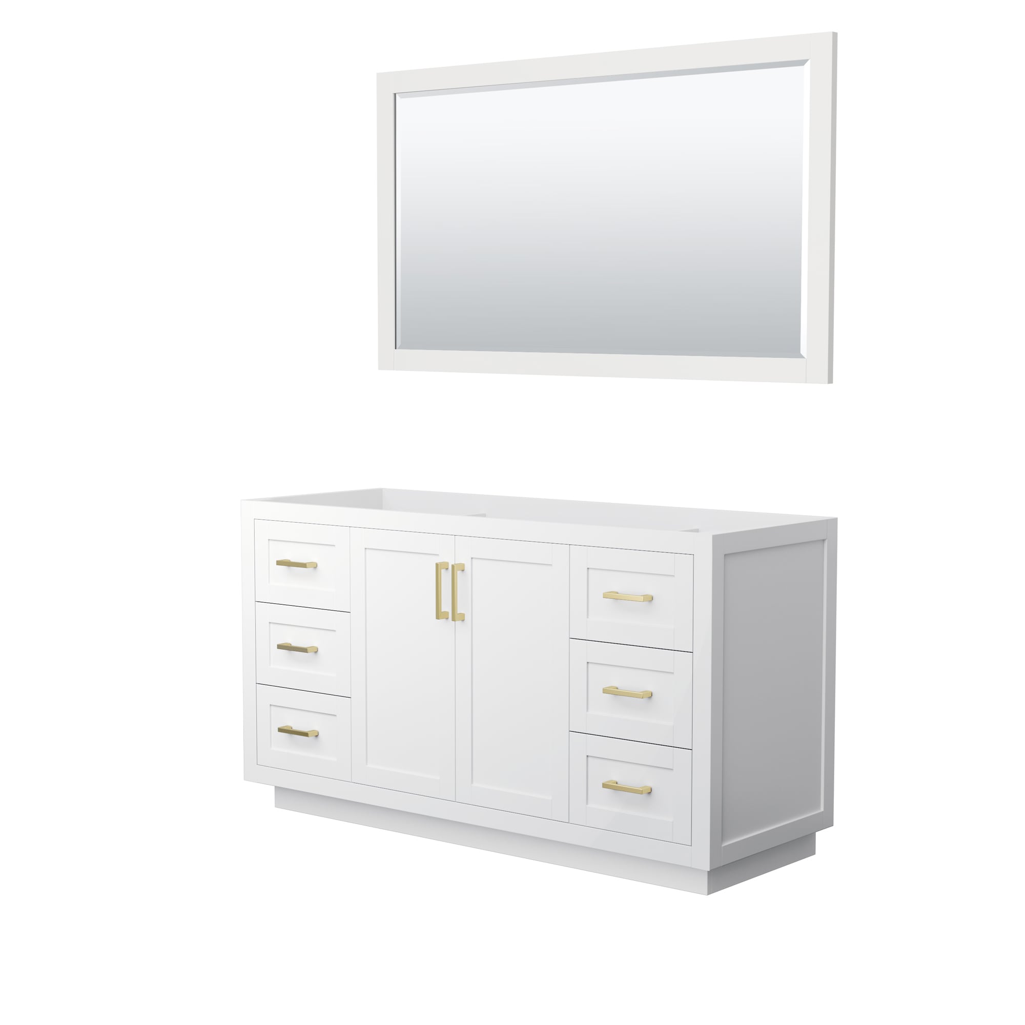 Wyndham Collection WCF292960SWGCXSXXM58 Miranda 60-in White with Brushed Gold Trim Bathroom Vanity Base Cabinet without Top (Mirror Included)