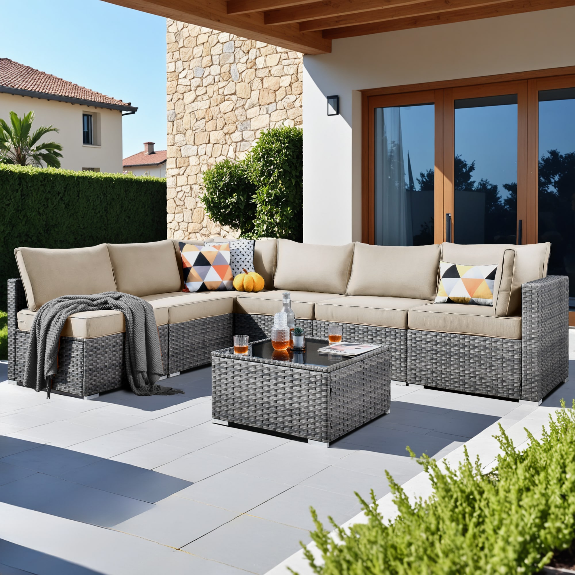 weaxty HMBHOP607 Kuuga Outdoor Sectional with Off-white Cushions and Steel Frame