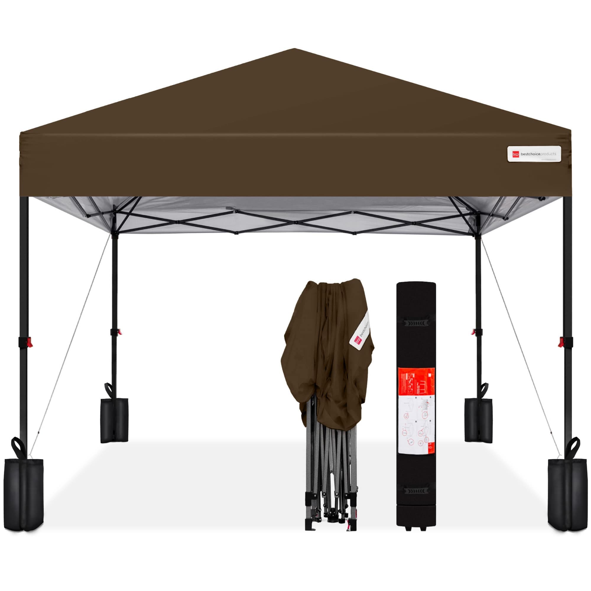 Best Choice Products SKY7830 12x12ft Easy Setup Pop Up Canopy w/ 1-Button Setup Wheeled Case 4 Weight Bags - Brown