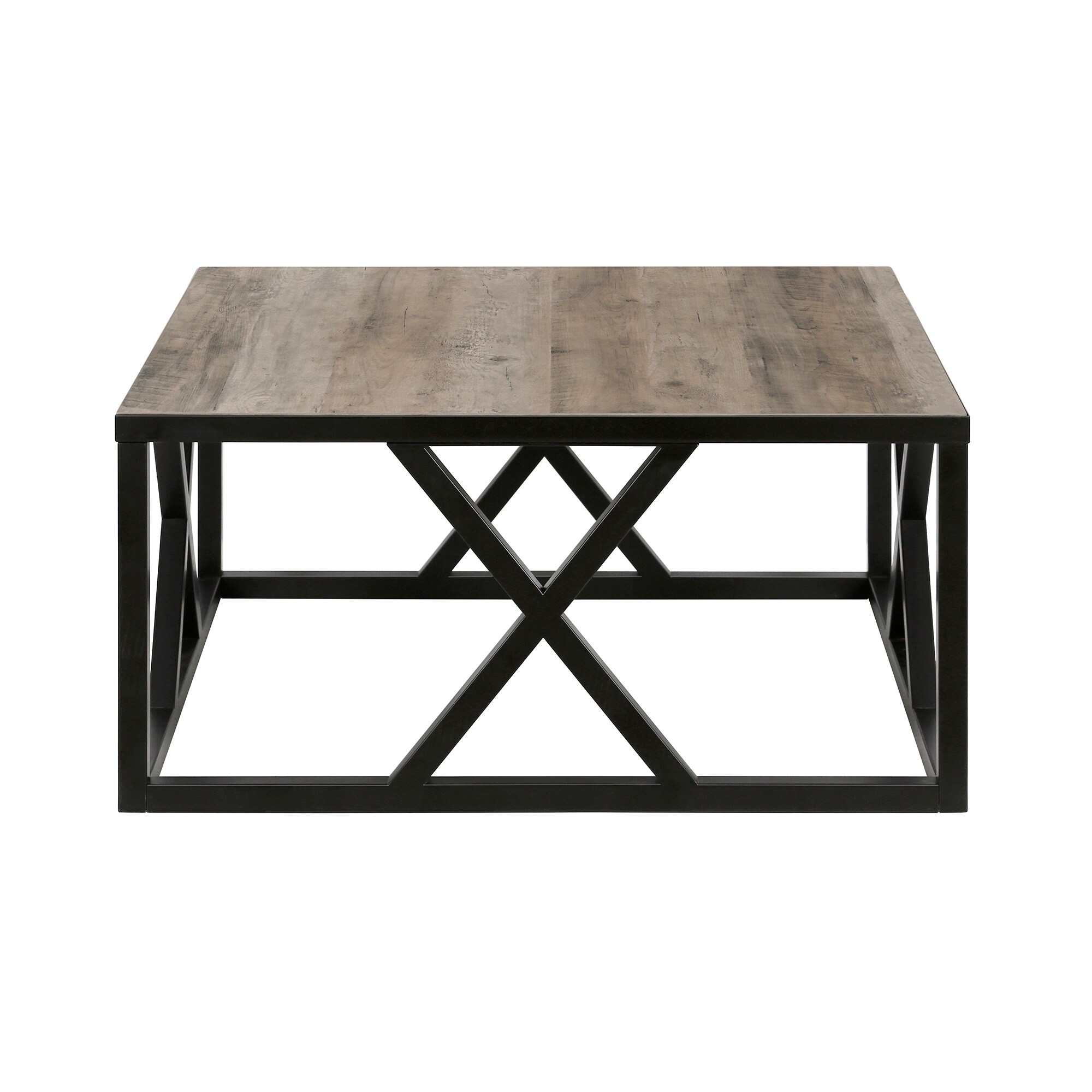 Gray Oak and Blackened Bronze Square Coffee Table with Storage