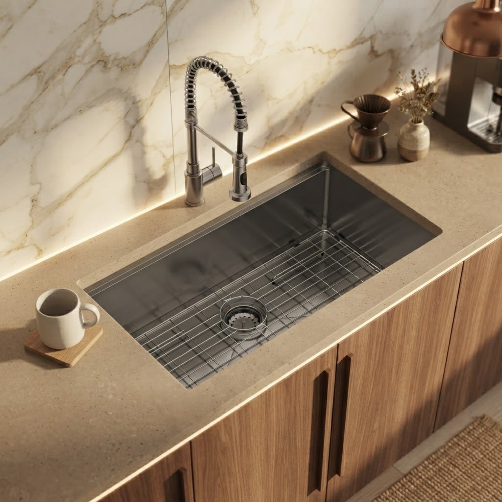 MYRYY Undermount 33-in x 19-in Stainless Steel Single Bowl 16-Gauge Workstation Kitchen Sink Accessories Included