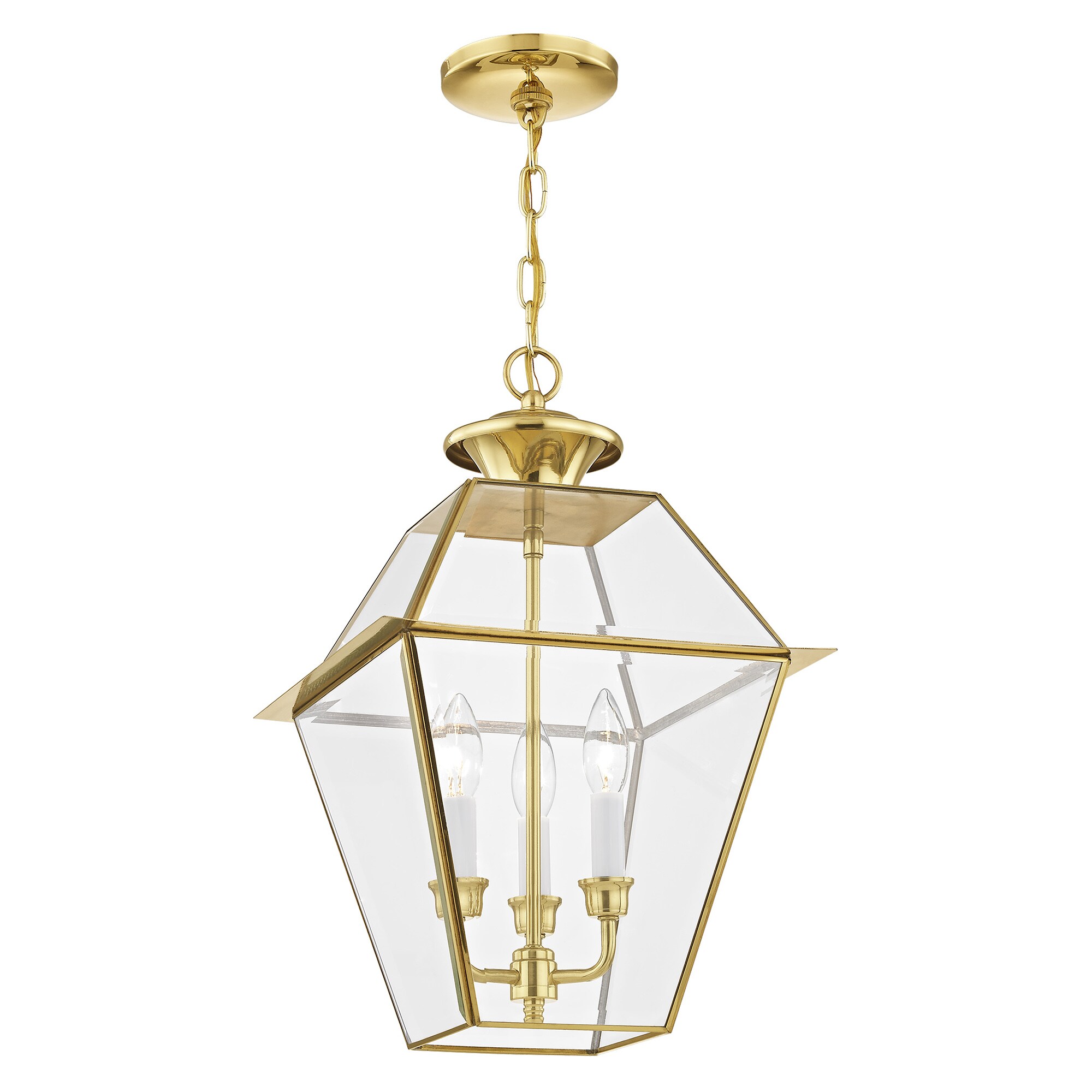 Livex Lighting Westover 3 Light Polished Brass Traditional Beveled Glass Lantern Medium Outdoor