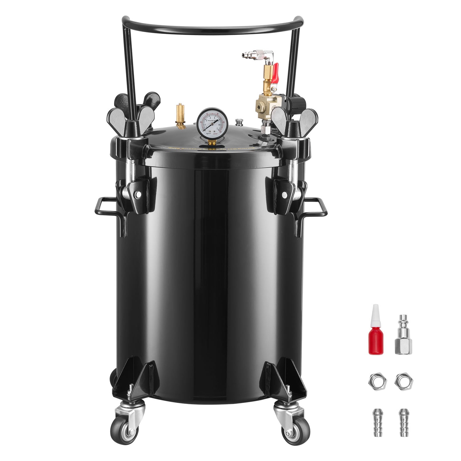 GIVIMO Pressure Pot Tank 7.9-gal Steel Air Pressure Pot 80-PSI Max with Gauge Adjustable Regulator Relief Valve 3 Quick Connect Couplers and 4 Removable Casters
