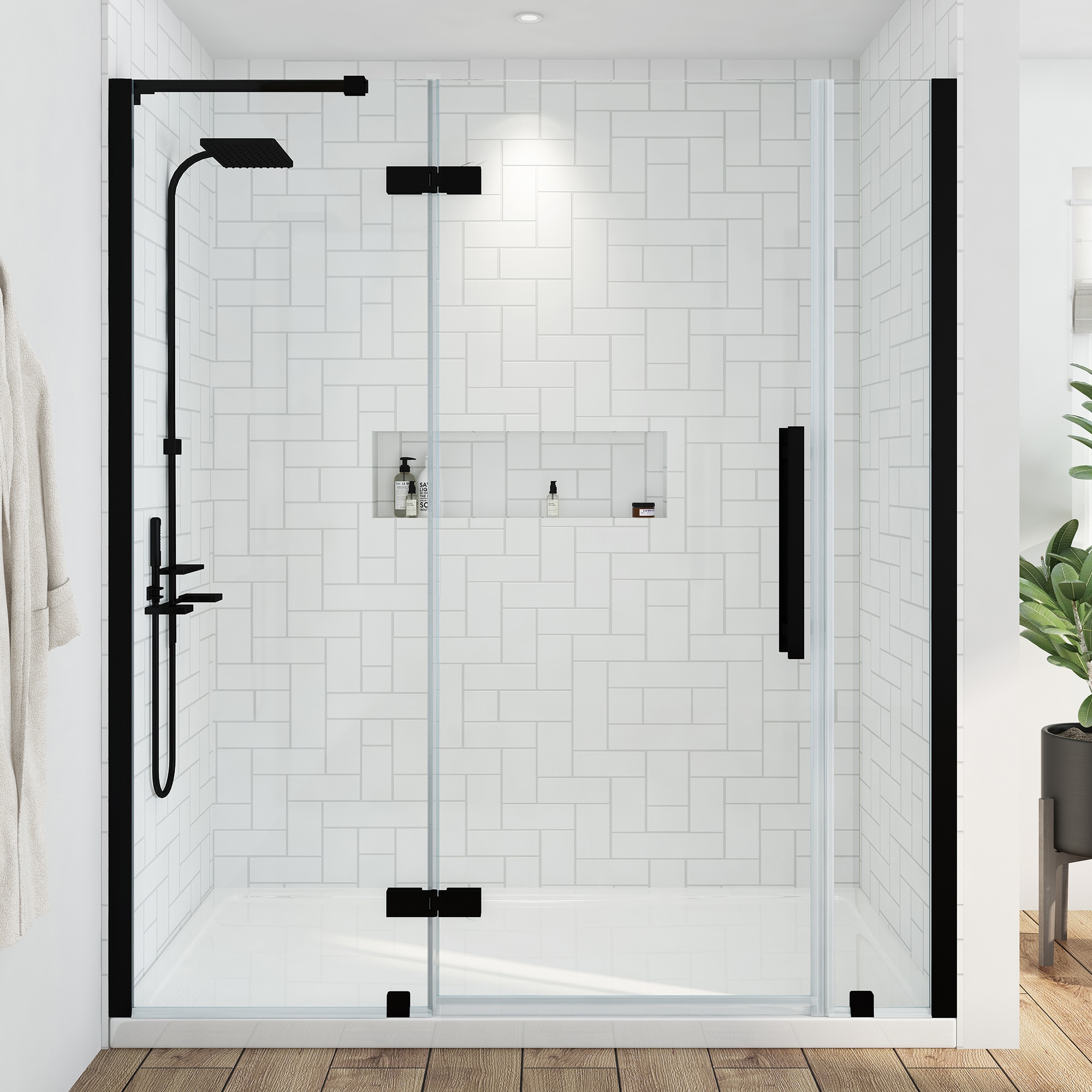 Delta Industrial 36 in. L x 36 in. W x 76 in. H Corner Shower Kit with Pivot Frameless Shower Door and Shower Pan, Stainless