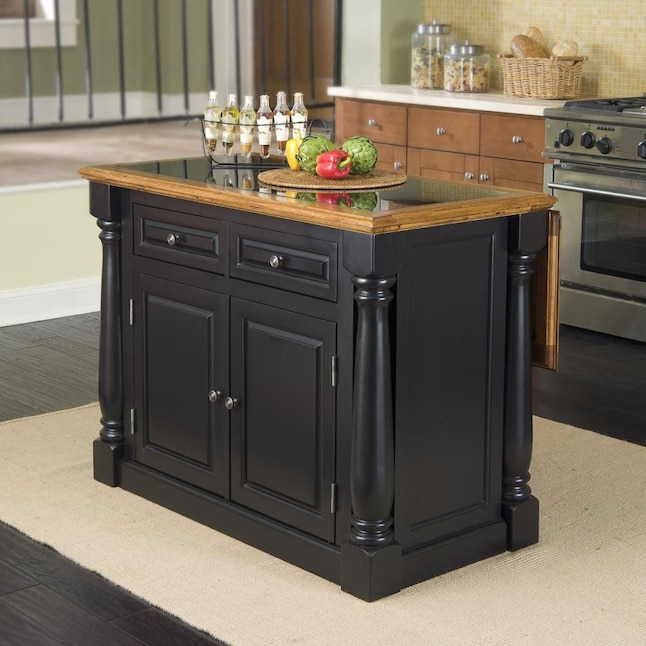 Home Styles Black Wood Base With, Wood Top Kitchen Island