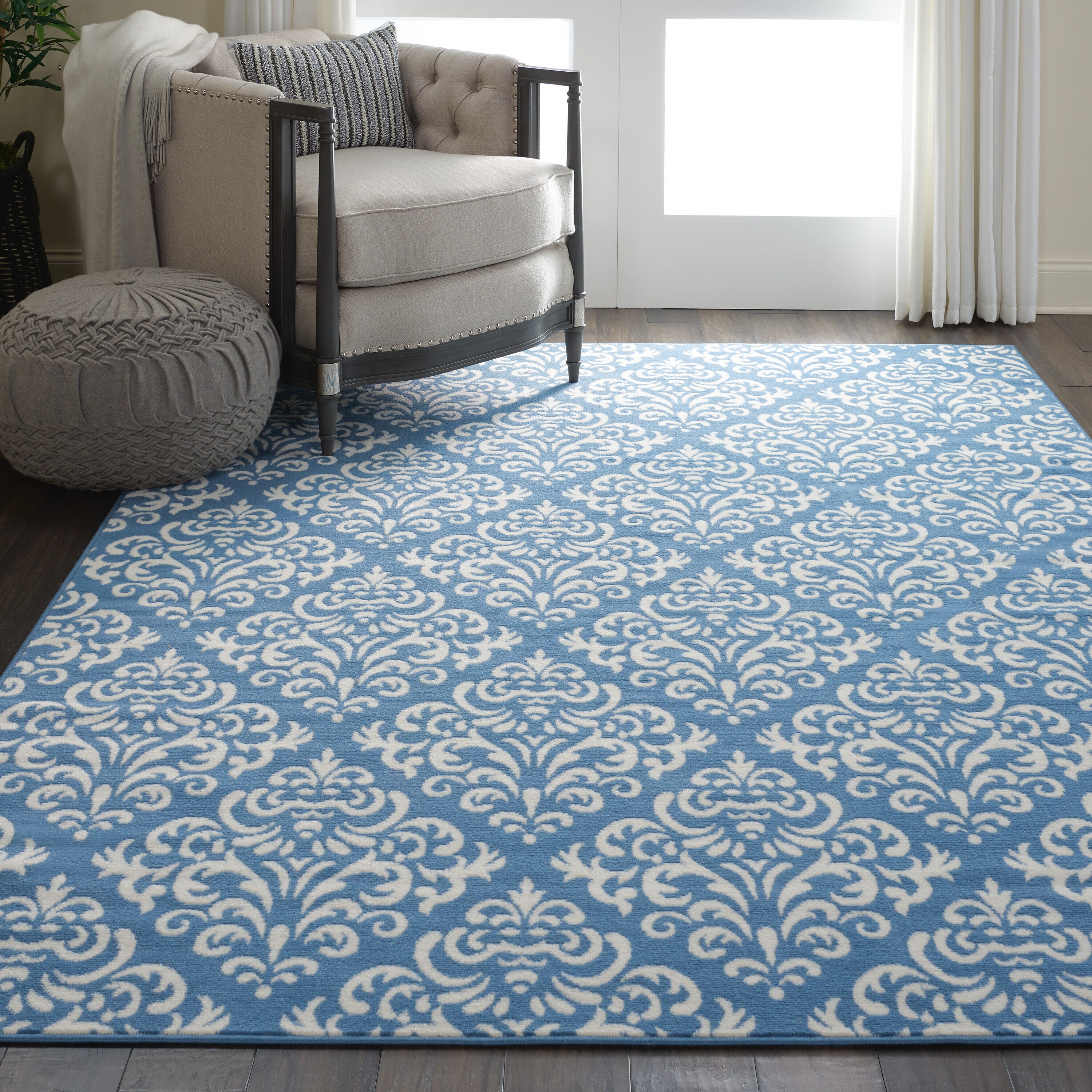 Nourison 99446459152 Grafix 6 x 9 (ft) Loomed Polypropylene Blue Rectangular Indoor Damask Area rug