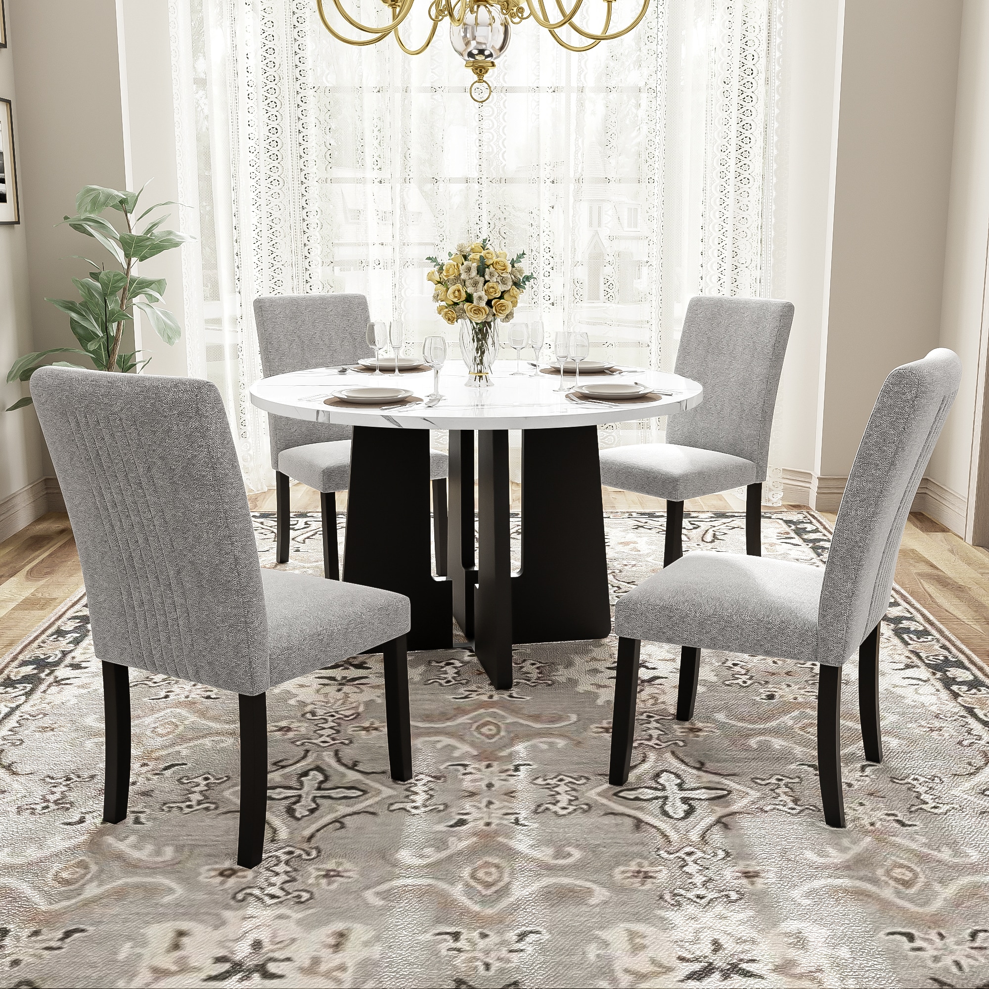 ModernLuxe N752S001055E 5Piece Round Dining Table set43Inch Modern Dining Table and 4 Upholstered Chairs for Dining RoomKitchen RoomLiving RoomEasy Assembly