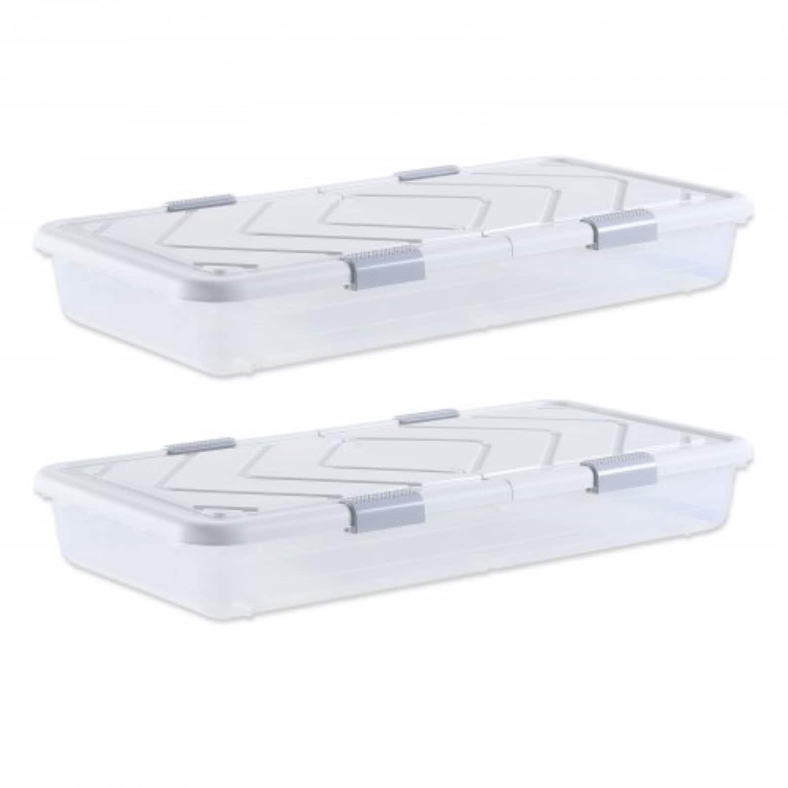 Slickblue 2 Pack Stackable Rolling Plastic Storage Under Bed Storage Containers with Snap Lock Lid for Bedroom Closet Dorm Room 5.9 In H x 39.8 In W x 20.1 In D White