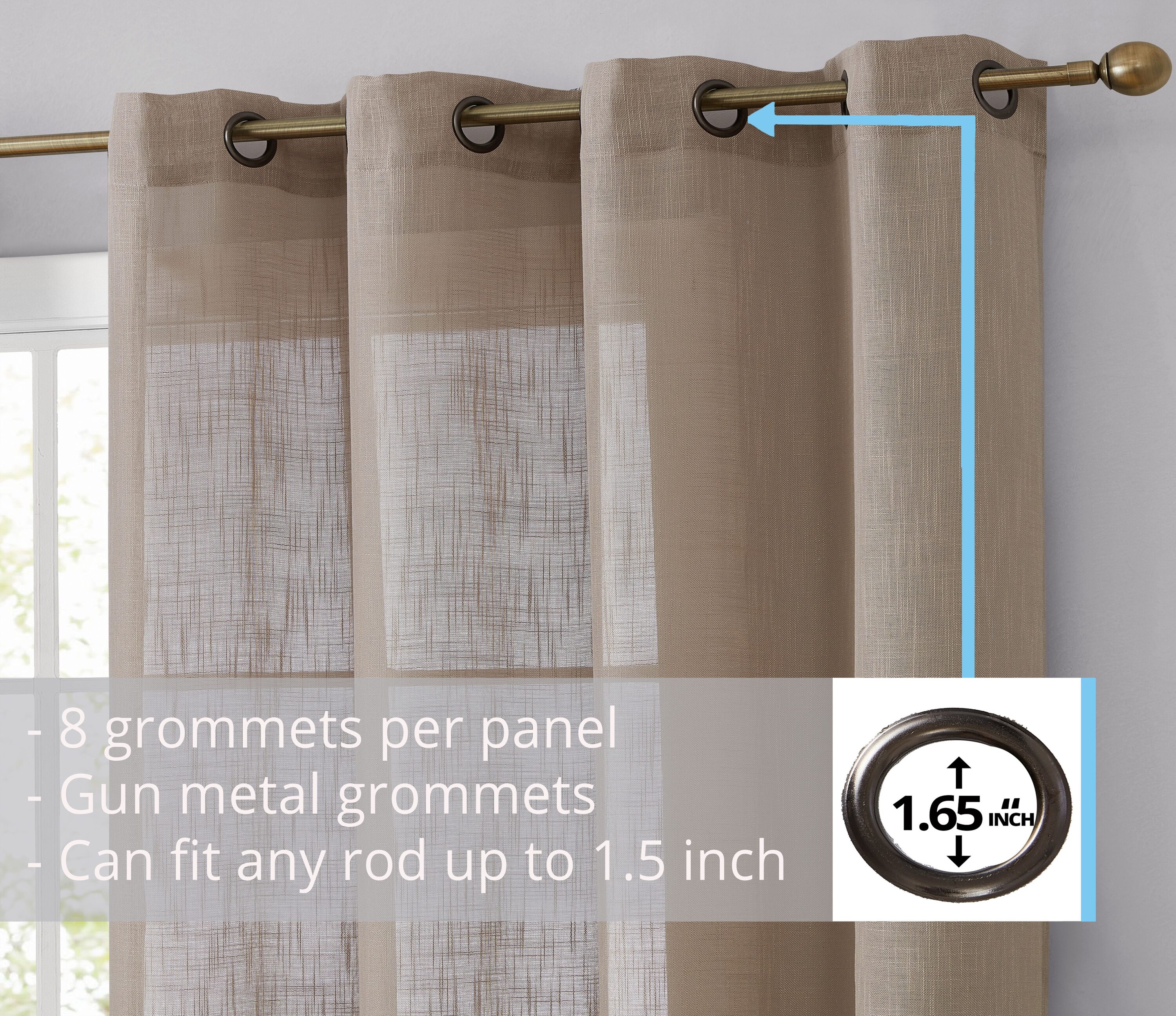 HLC Abbey Faux Linen Textured Semi Sheer Privacy Sun Light Filtering ...