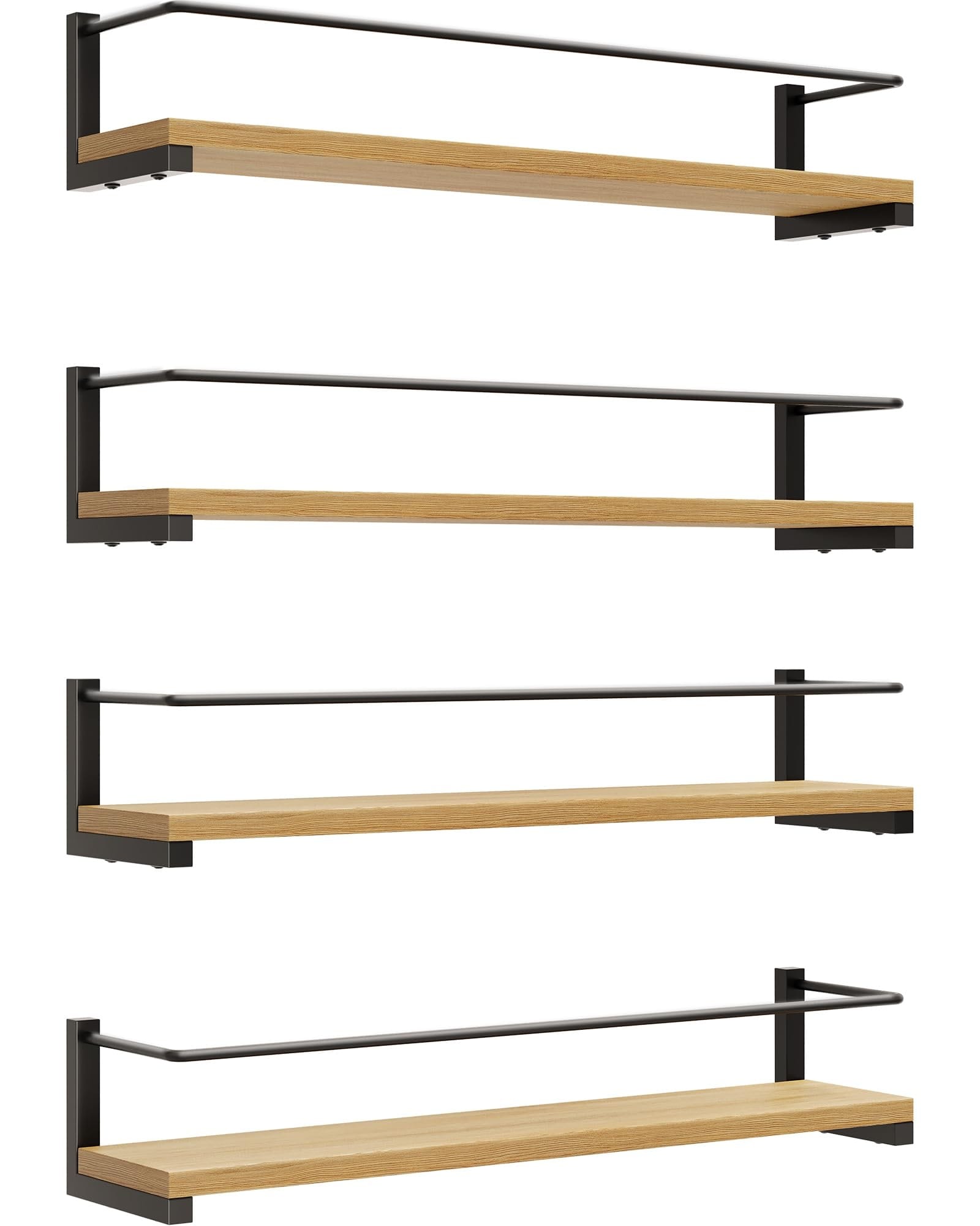 Etokfoks  4 Pack Rustic Wood Wall Mount Hanging Spice Rack Black Finish for Kitchen Storage and Over Stove Organization