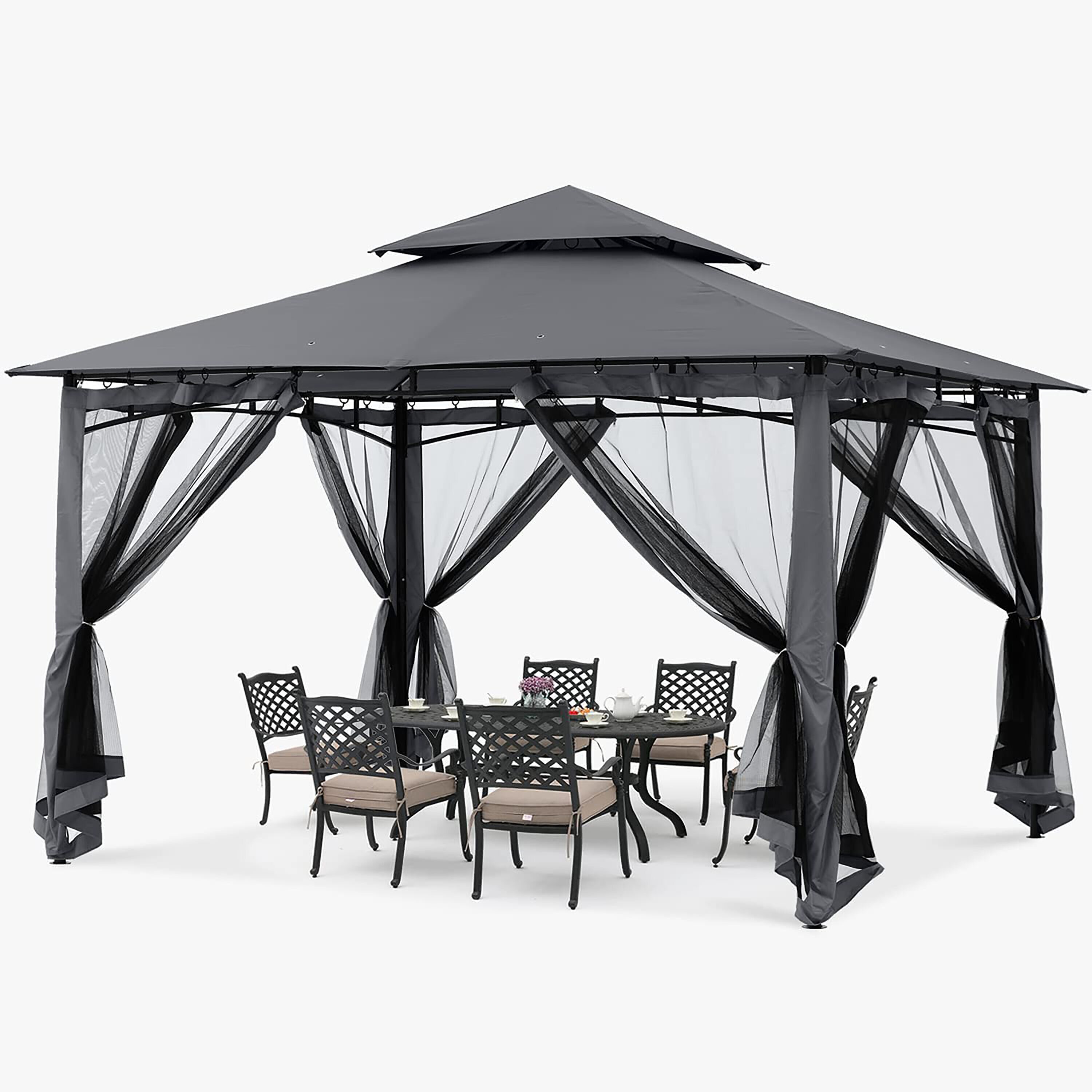 ABCCANOPY 12-ft x 10-ft Rectangle Dark Gray Fabric Polyester Roof Semi-permanent Gazebo with Screen Included