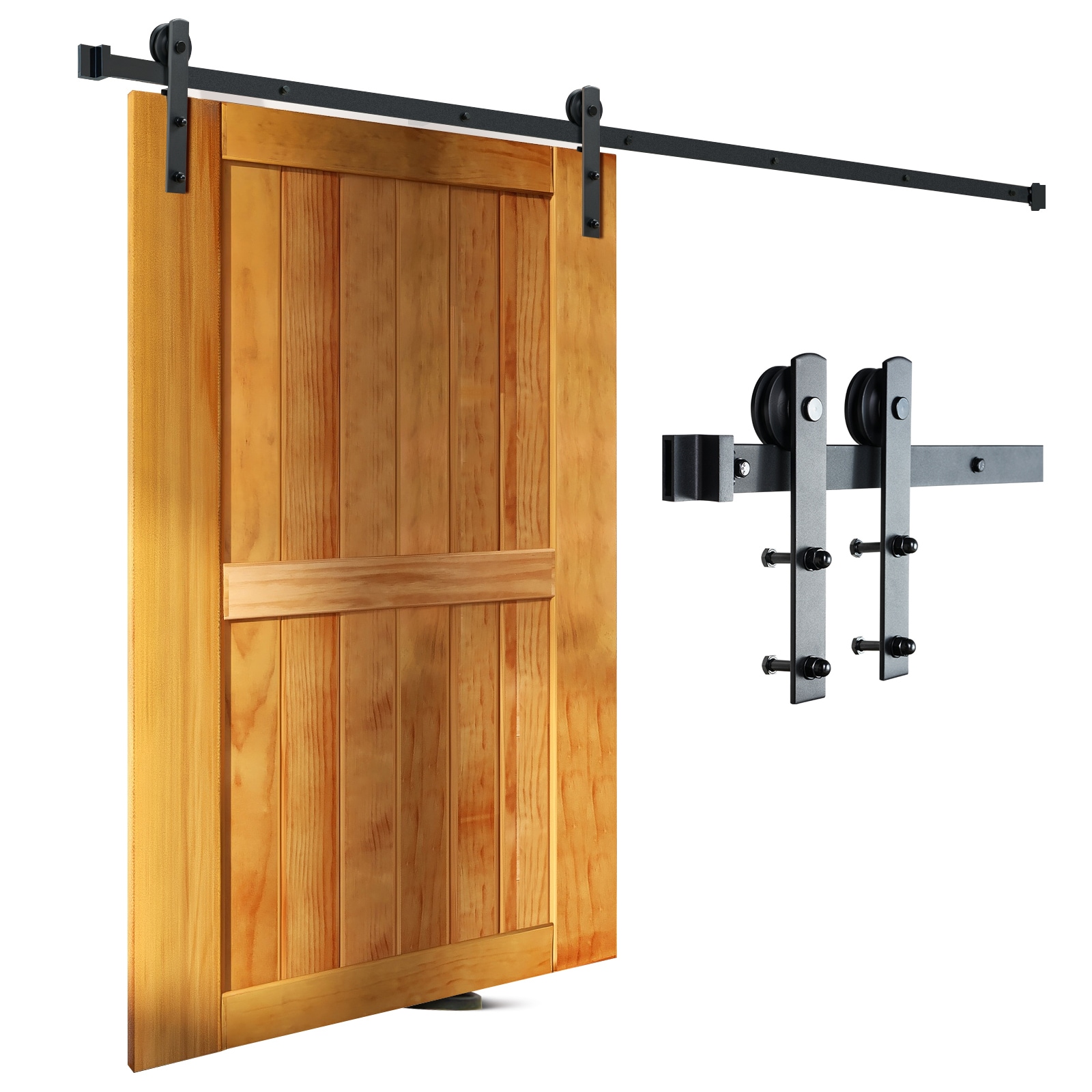 Mecale 8-ft Sliding Barn Door Hardware Kit 330-lb Capacity Heavy-Duty Steel Track Kit for a Single Door Natural #YAS-SCVEKV