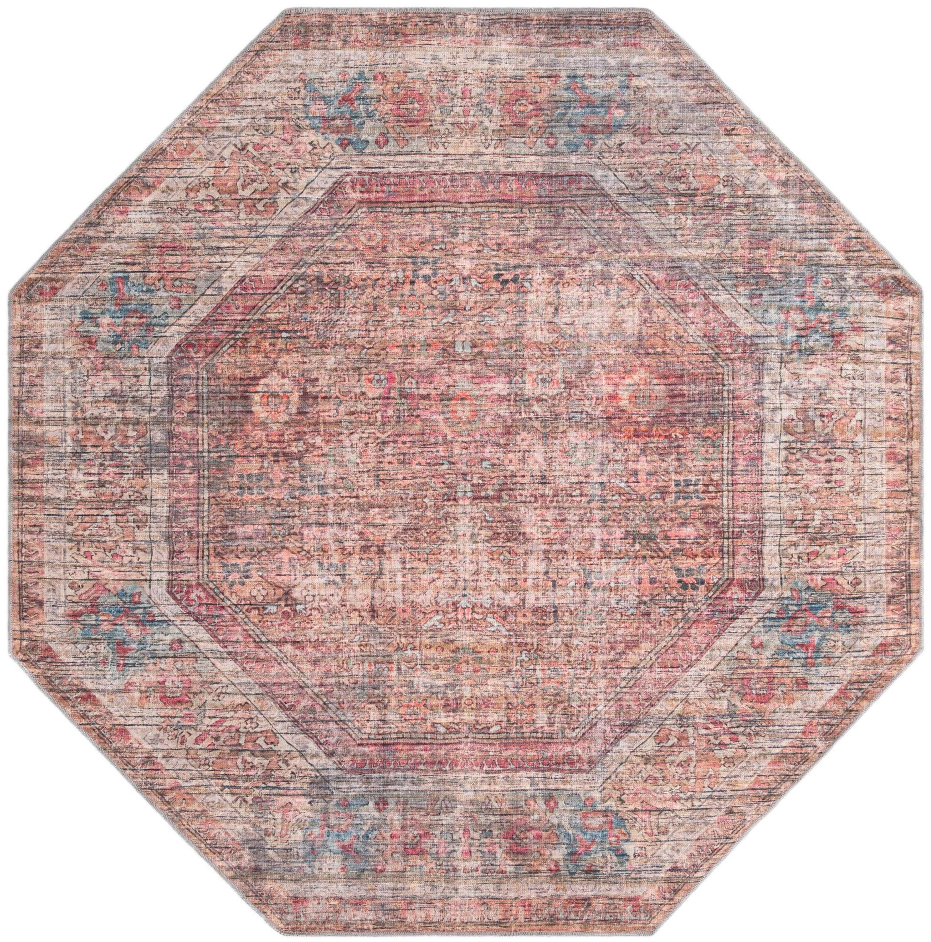 Nostalgia Euphoria 8 ft Octagon Rust Red and Brown Polyester Chenille Area Rug