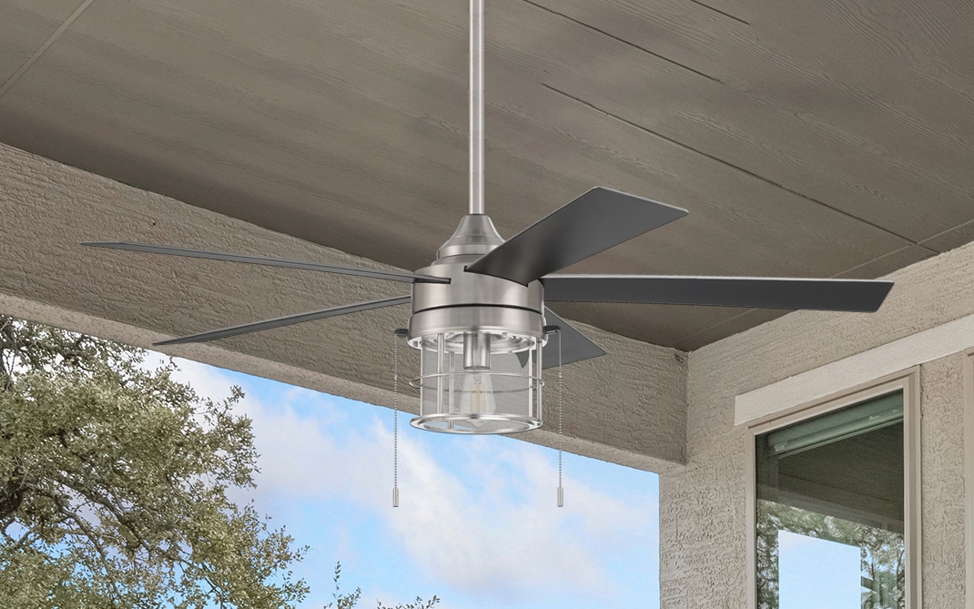Harbor Breeze LAN52SS5L Landon 52-in Outdoor Stainless Steel with Silver/Black Blades Ceiling Fan With Light ( 5 -Blade )