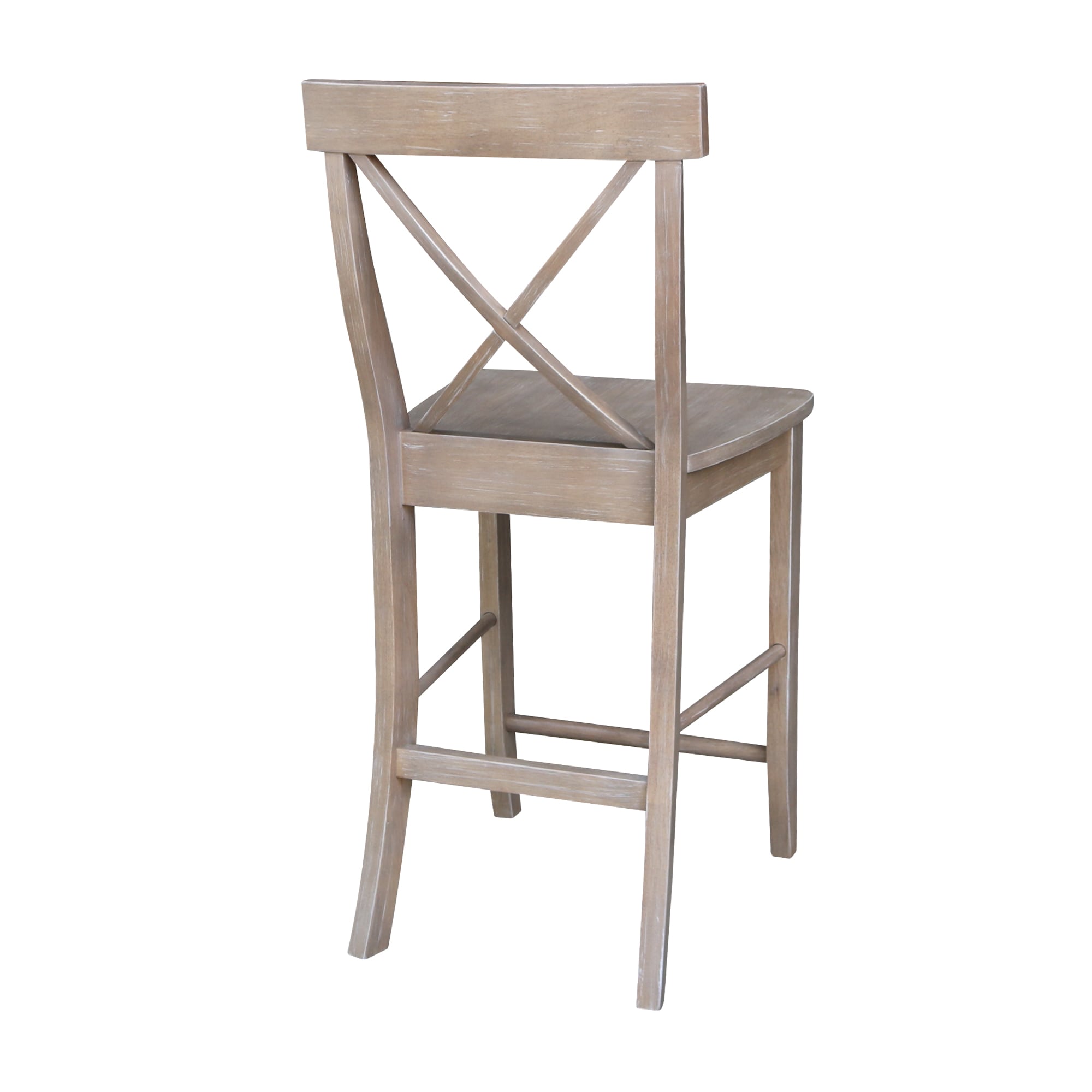 Washed Gray Taupe X-Back Solid Wood Counter Stool