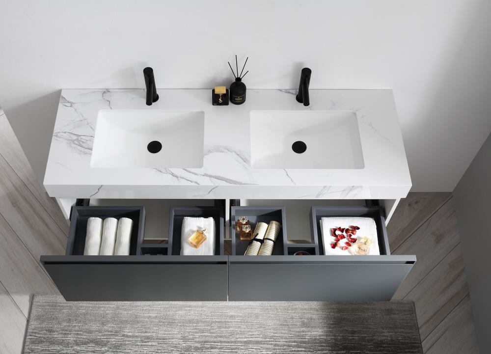 CARTISAN Design Erato 48-in Dark Gray Undermount Double Sink Floating Bathroom Vanity with White Quartz Top | VAMANDG48WMQZ