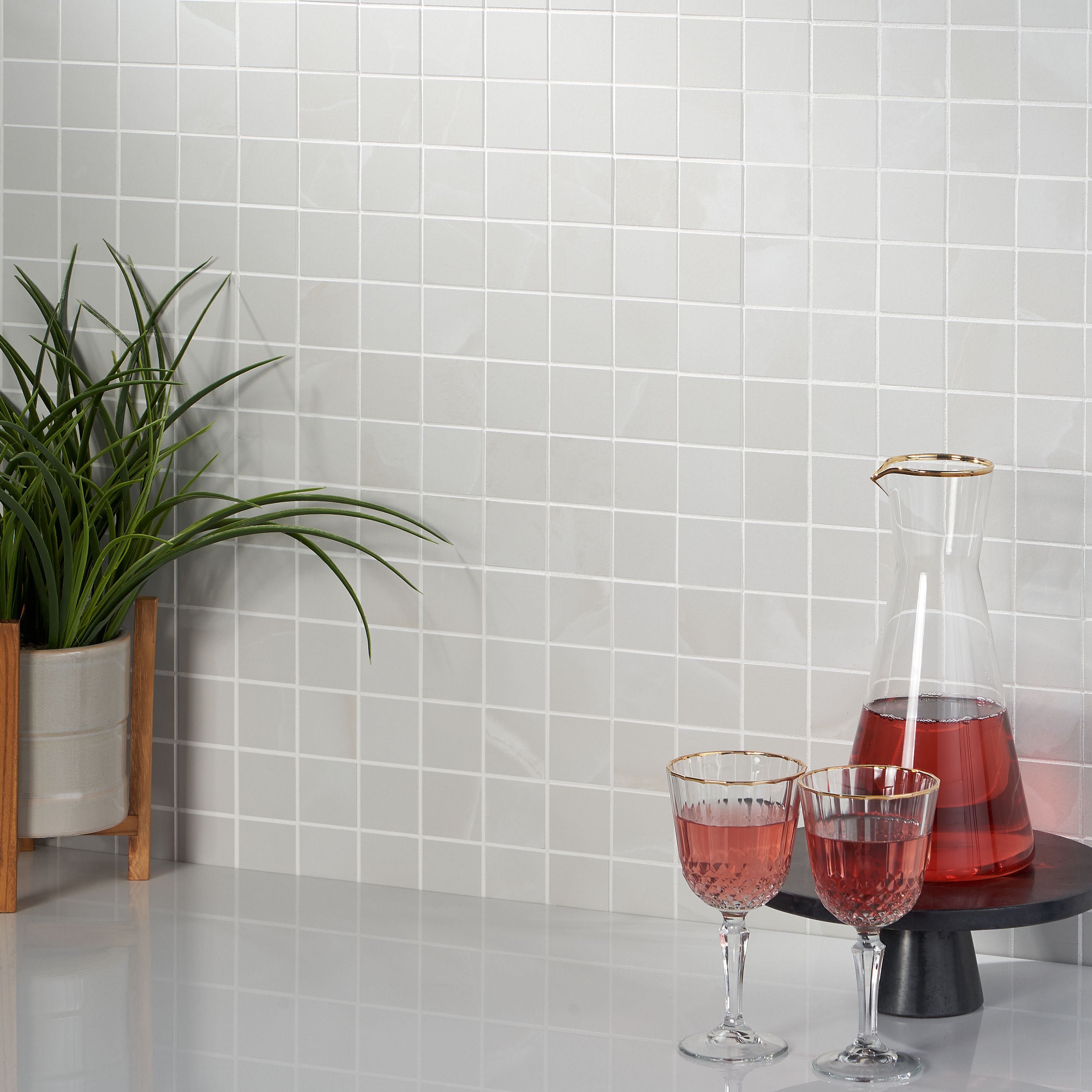 Aztec Onyx Bianco Matte Porcelain Mosaic Tile 12-in x 12-in