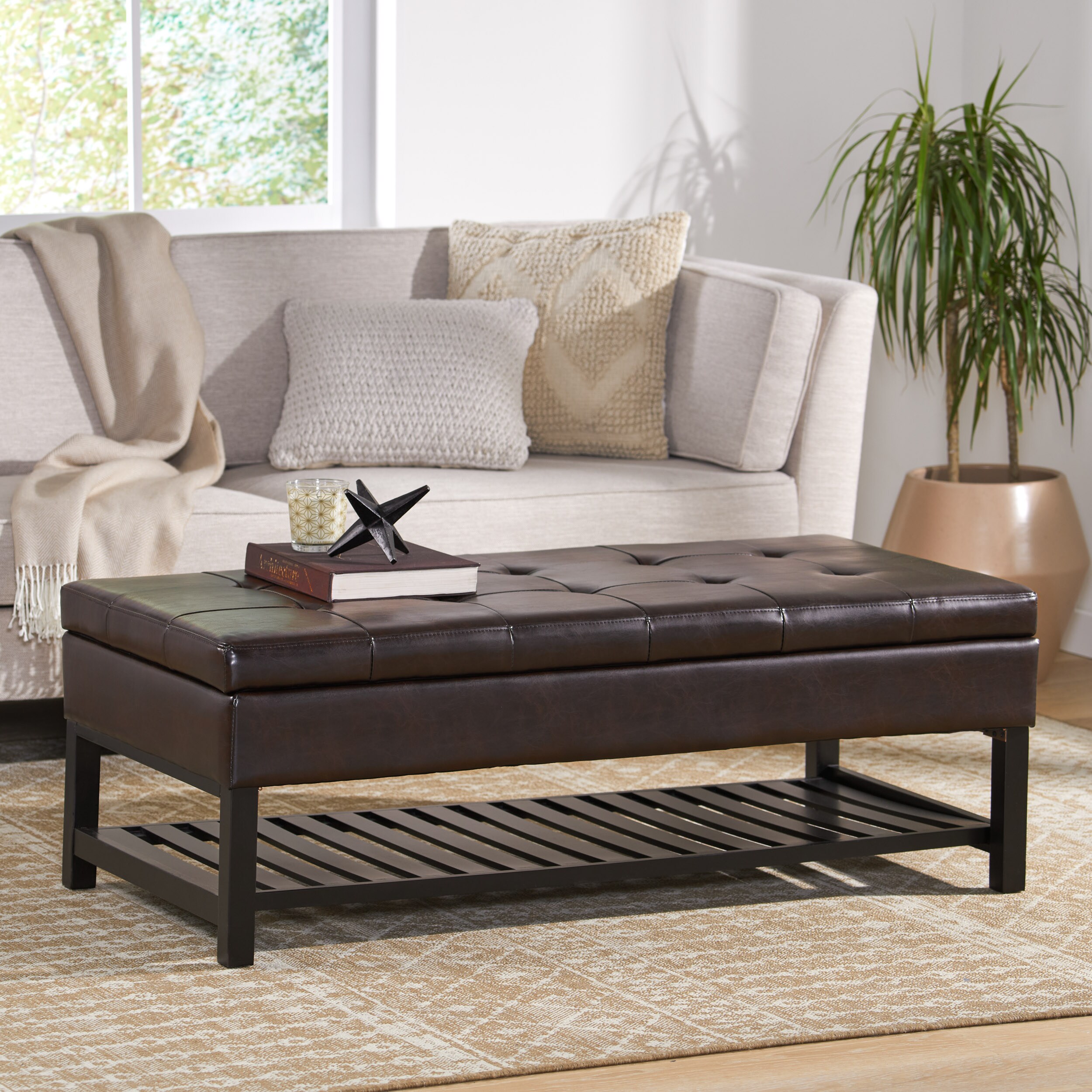 Christopher Knight Home 296074 Noah Upholstered Storage Ottoman with Bottom Rack-Brown