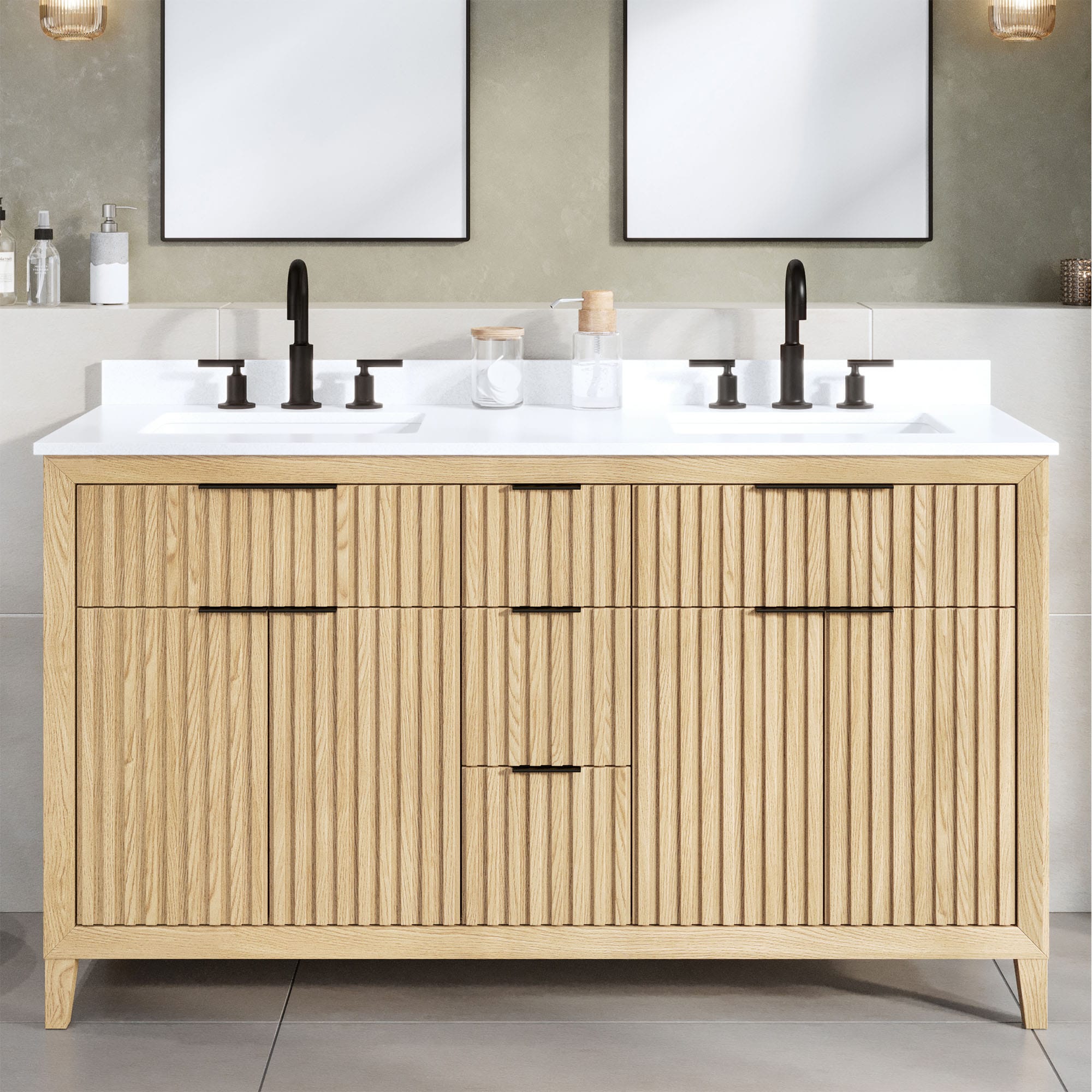 Origin 21 Tindall 60-in Natural Undermount Double sink Bathroom Vanity with White Engineered marble Top