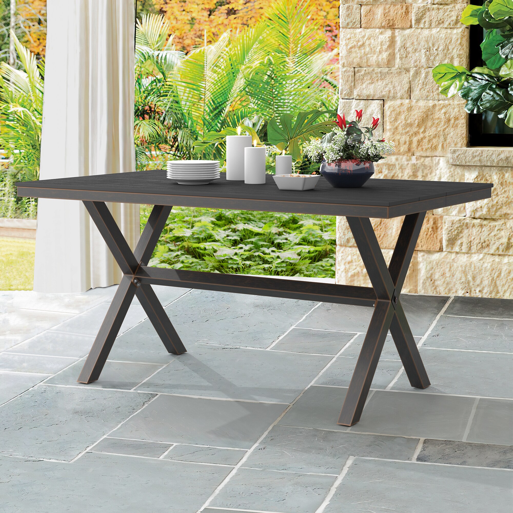 LUE BONA LB23DT0002-300LS Rectangle Outdoor Dining Table 34.6-in W x 59-in L