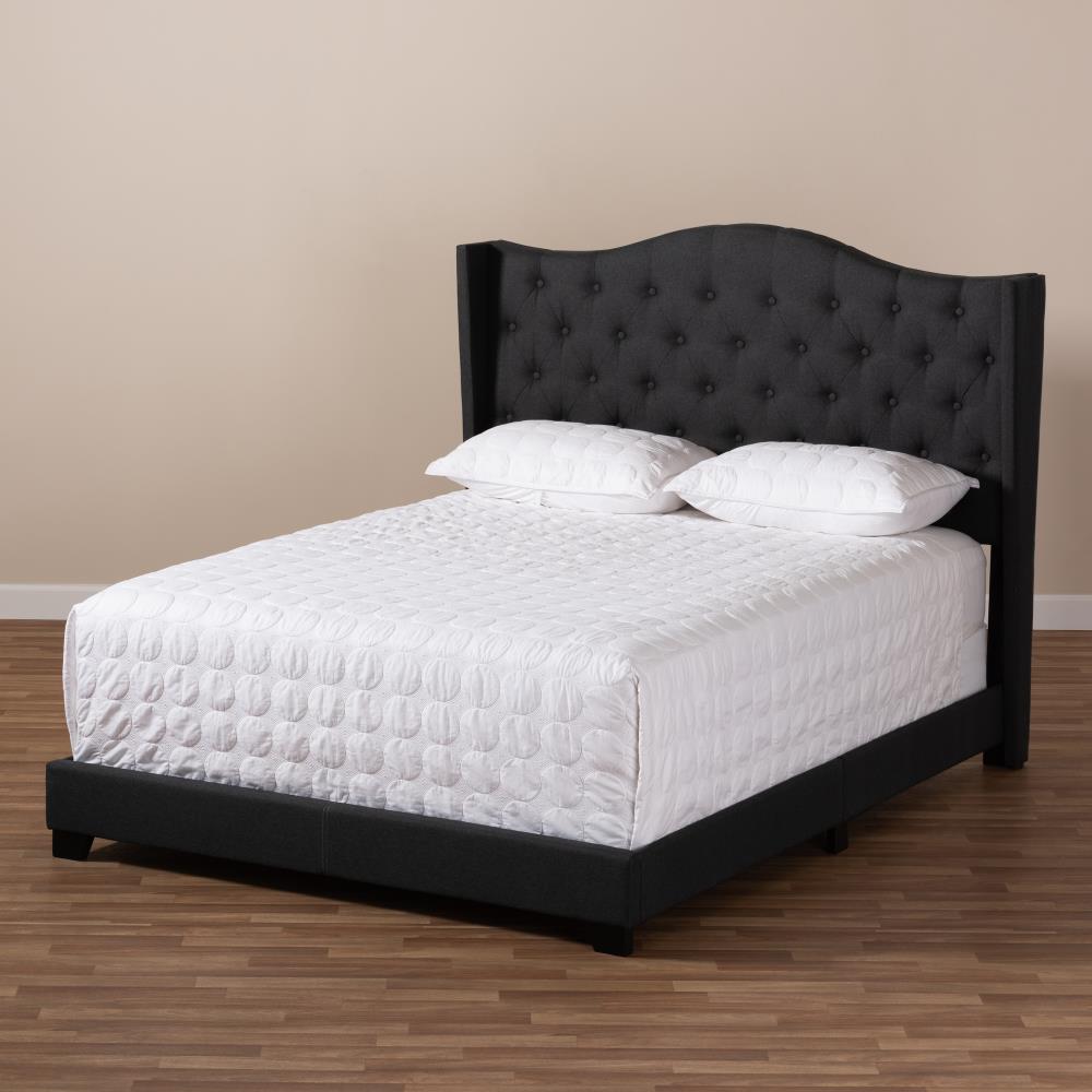 Baxton Studio Alesha Charcoal King Wood Upholstered Bed in the