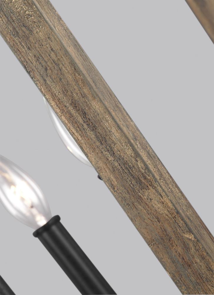 Mini Buford 4-Light Weathered Oak and Forged Iron Candle Chandelier