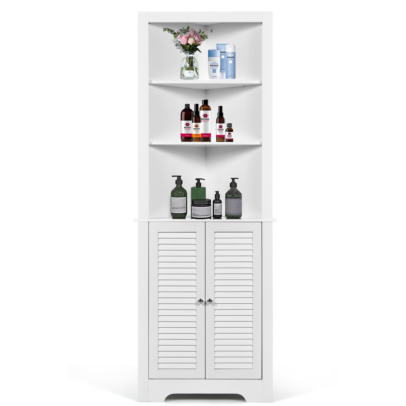 Boyel Living White 3 Shelf Tall Corner Cabinet with Versatile Storage for Bedroom and Living Room