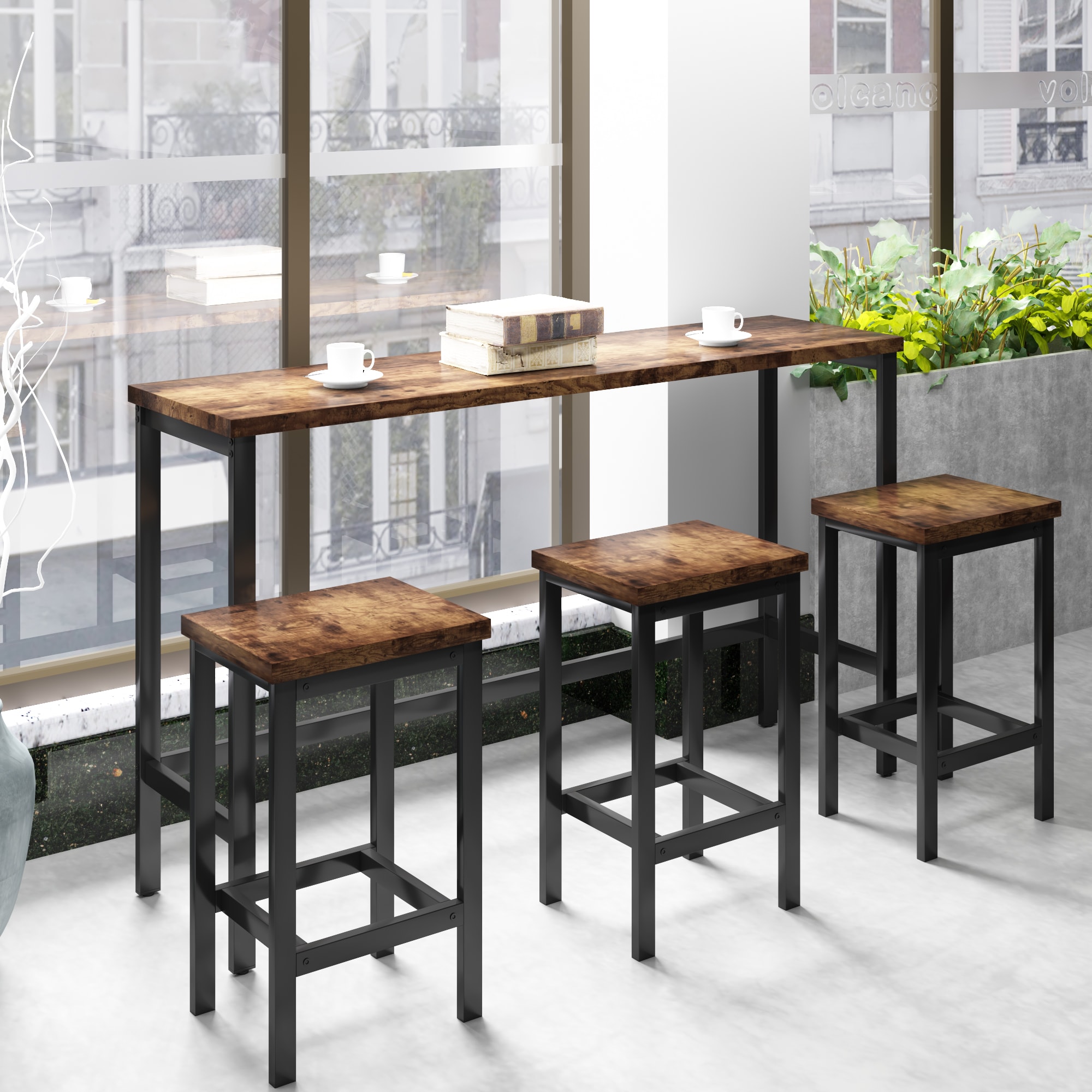 LUXEYARD Counter Height Extra Long Dining Table Set with 3 Stools Pub ...