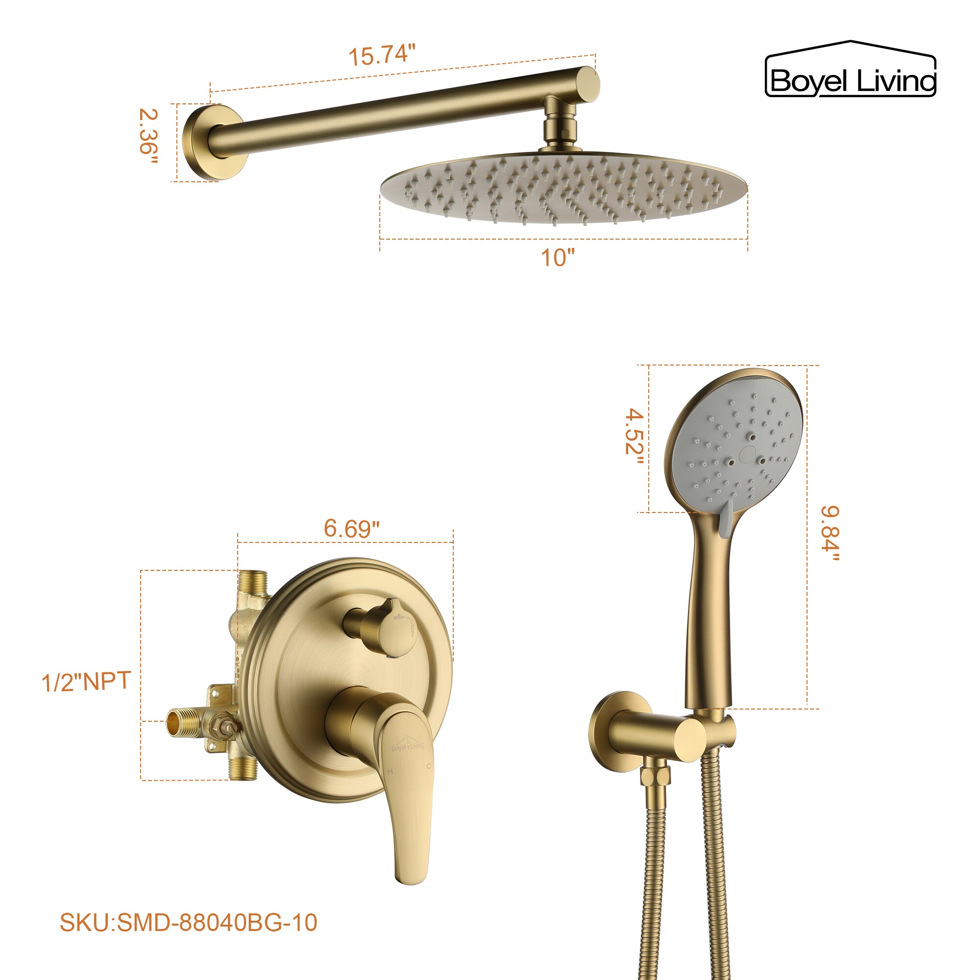 Clihome SMD-88040BG-10 Showerhead-Bar-Panels - View #5