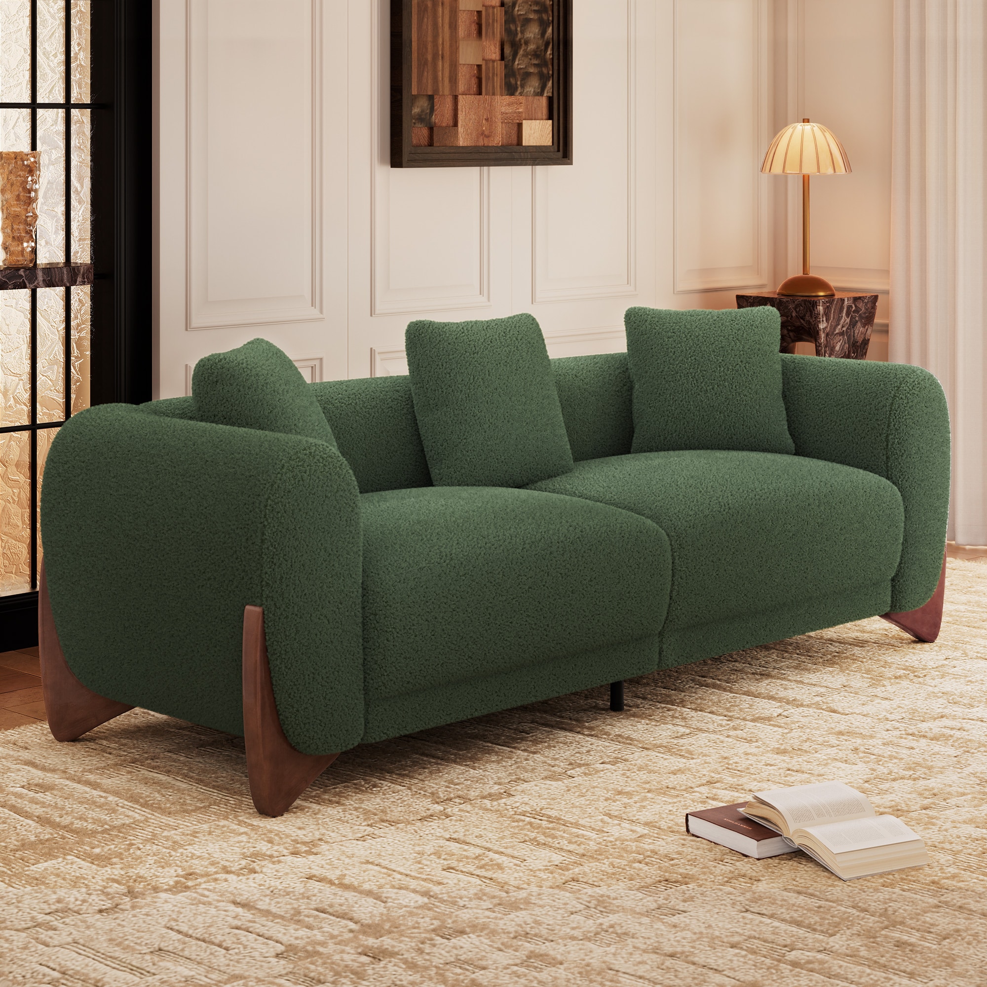 FARATI CLOUD Boucle Couch 87-in W Modern Green 3-seater Sofa