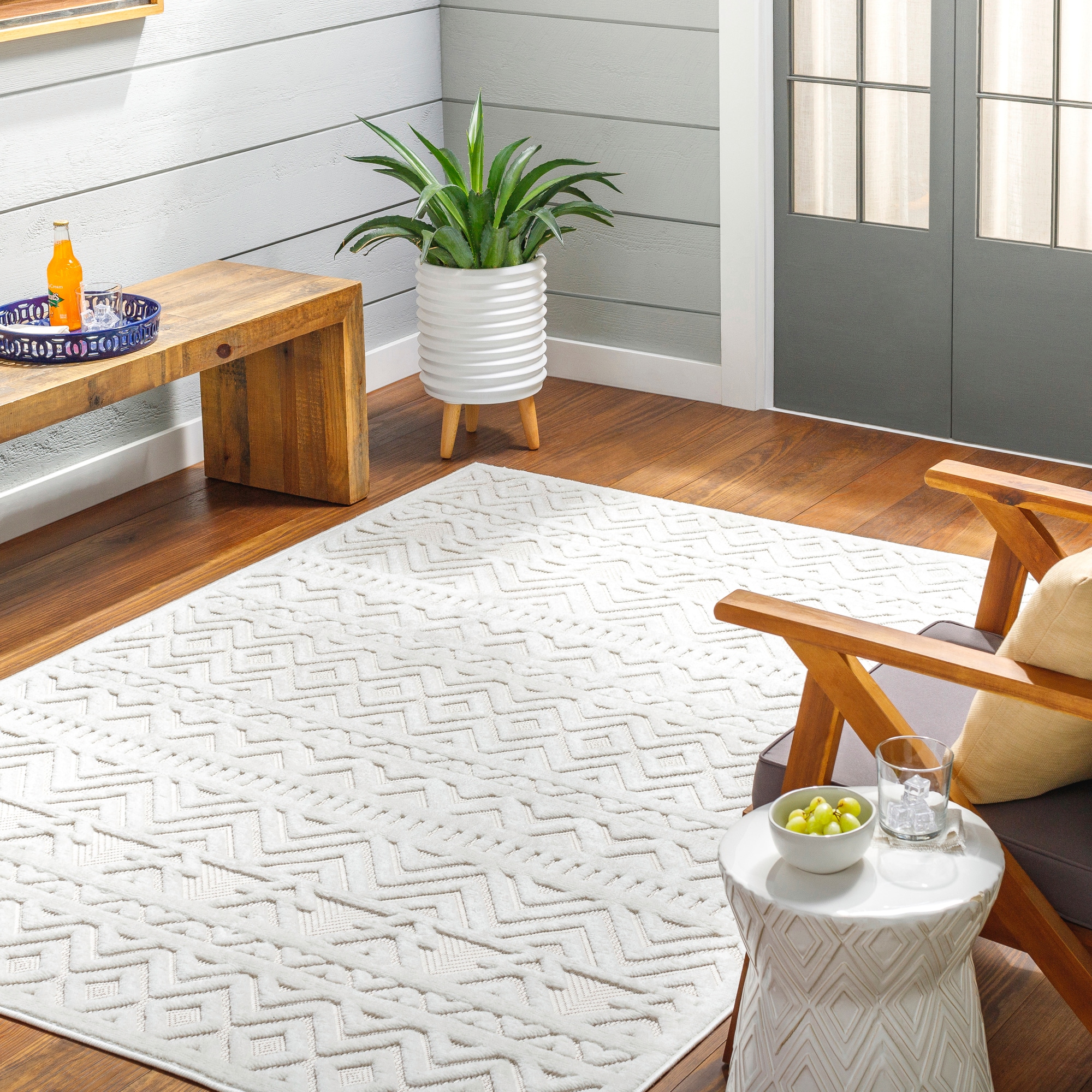 Livabliss SFG2323-71010 8 x 10 (ft) Polypropylene Cream Rectangular Indoor/Outdoor Medallion Moroccan Area rug