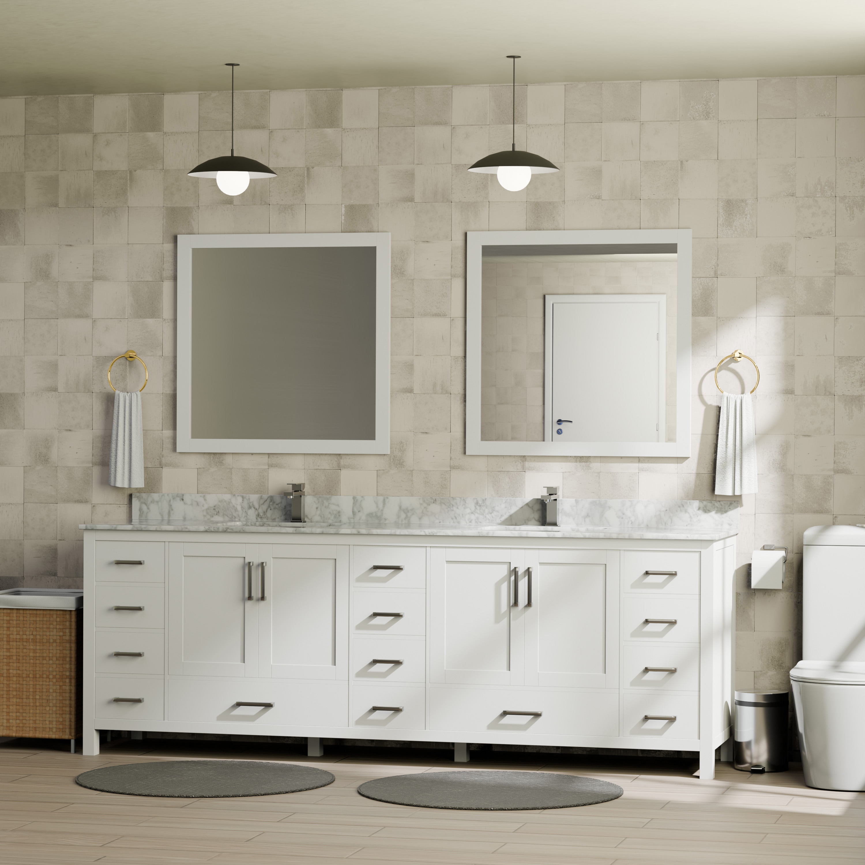 Lexora Jacques 84-in White Undermount Double Sink Bathroom Vanity with White Carrara Marble Top (Faucet Included) (Fully Assembled)