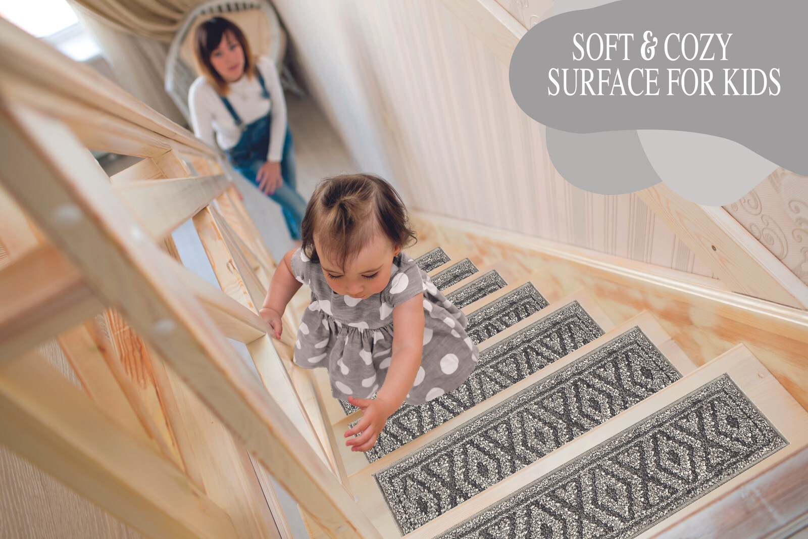 The Sofia Rugs Non-Slip Stair Treads (Set of 5) Rugs For Stairs 10 X 30  (ft) Shag White/Gray Indoor Geometric Farmhouse/Cottage Machine Washable  Stair Tread Rug in the Rugs department at