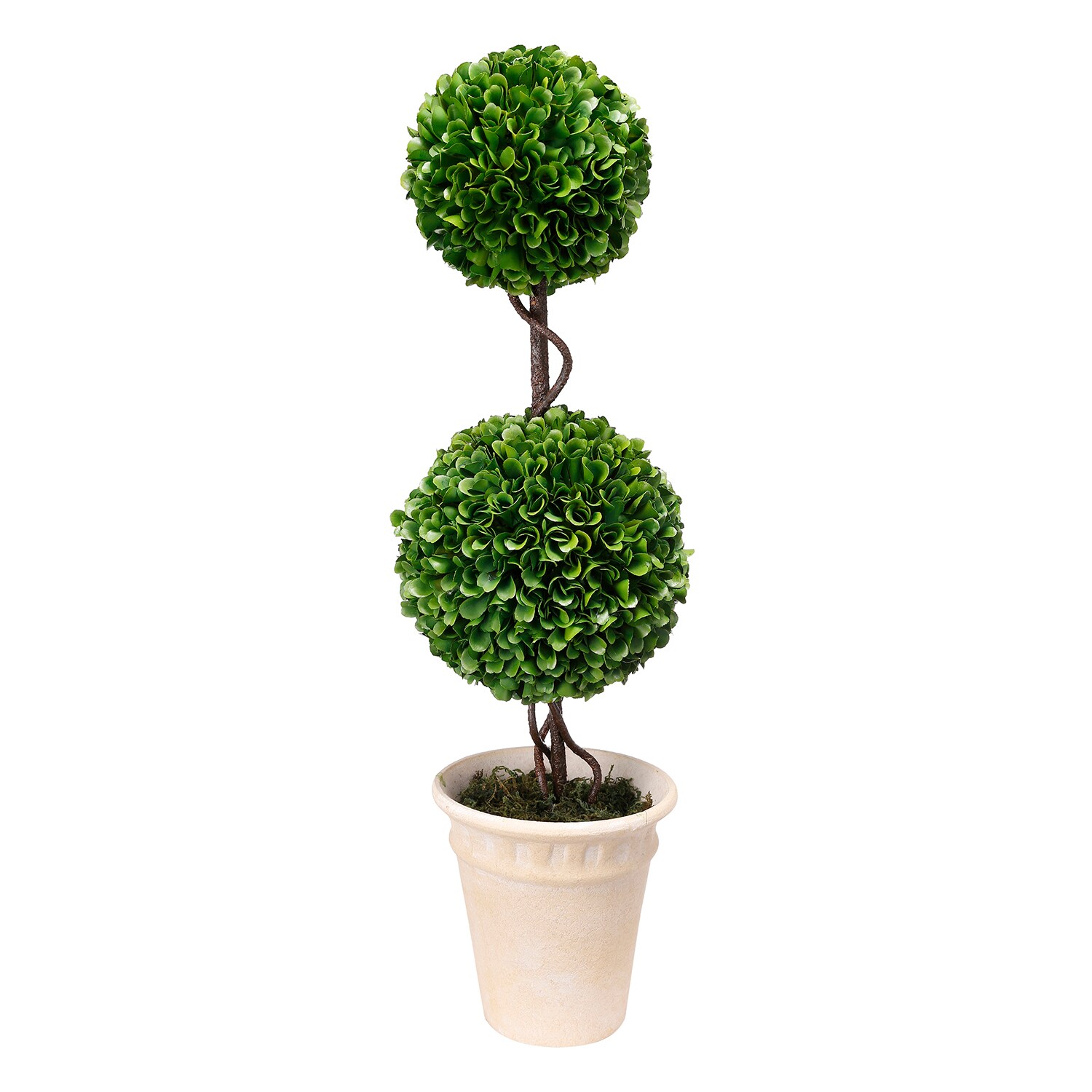Huluwat - 7inchesD x 22inchesH Two-Tiered Faux Boxwood Sphere Topiary in Cream Pot