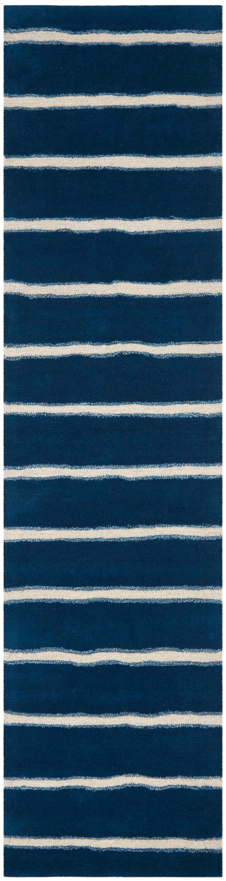 Martha Stewart MSR3617C-210 Chalk Stripe 2 x 10 (ft) Tufted Synthetic Wrought Iron/Navy Rectangular Indoor Stripe Farmhouse/Cottage Runner rug
