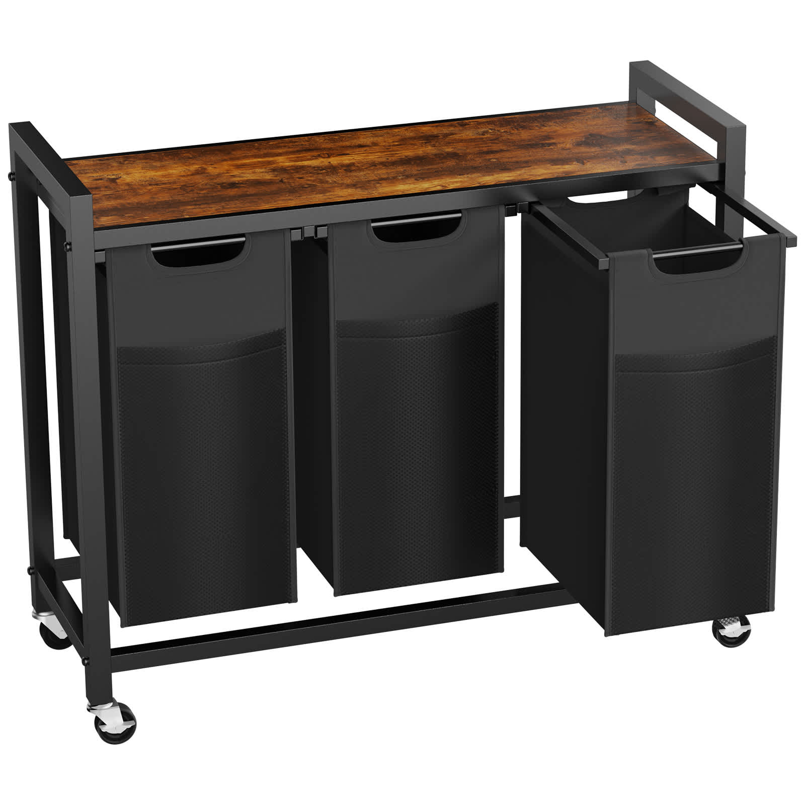 Bestier Laundry Hamper With 3 Removable Pull Out Bags Top Shelf Wheels And Adjustable Feet For Bathroom And Bedroom