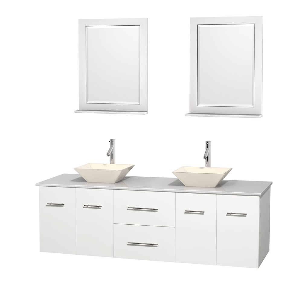 Wyndham Collection WCVW00972DWHWSD2BM24 Centra 72-in White Double Sink Bathroom Vanity with White Engineered Stone Top (Mirror Included)