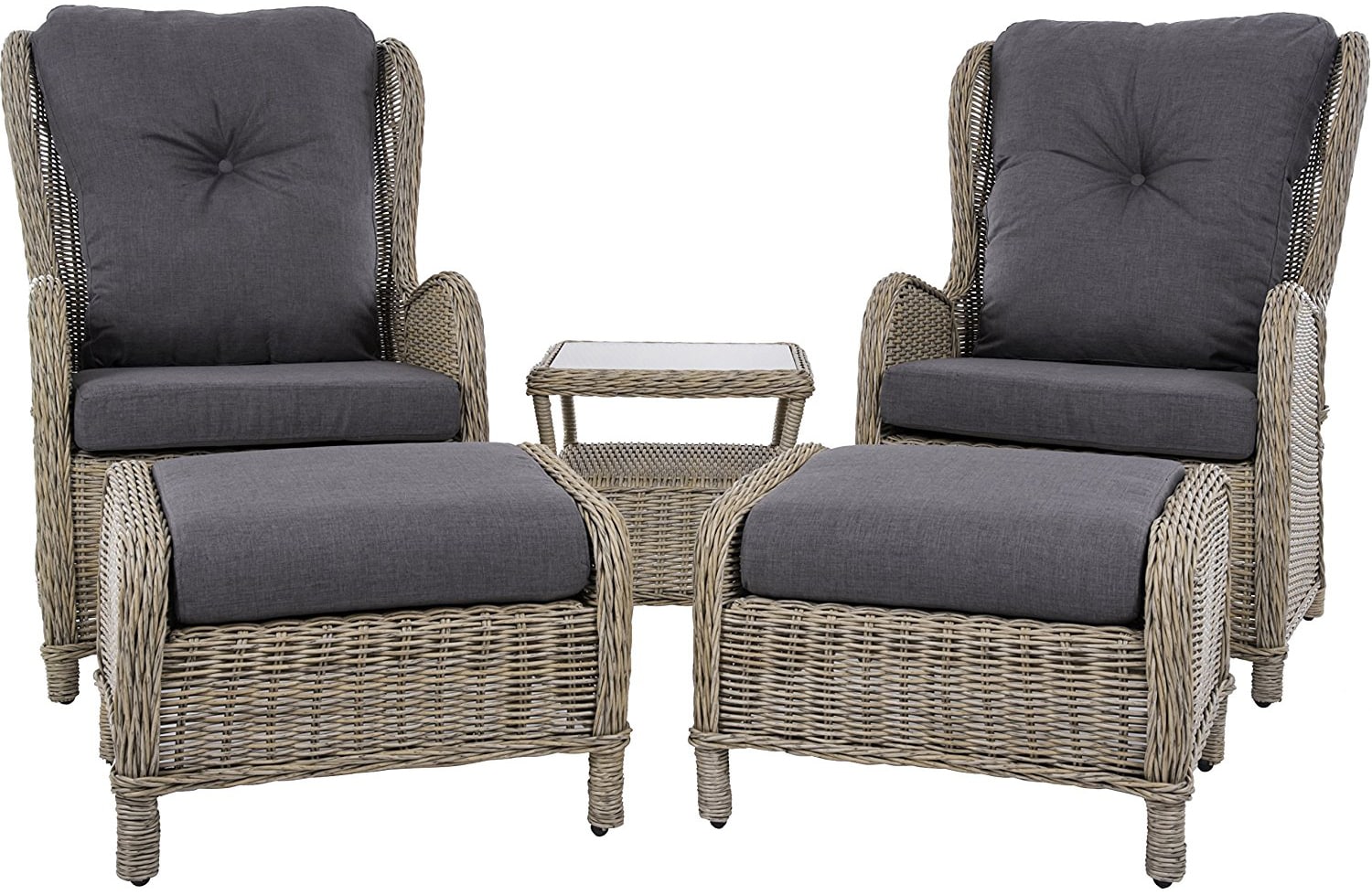 Vivere SOUC5-DG SOUC5 5-Piece Rattan Patio Conversation Set with Gray Olefin Cushions