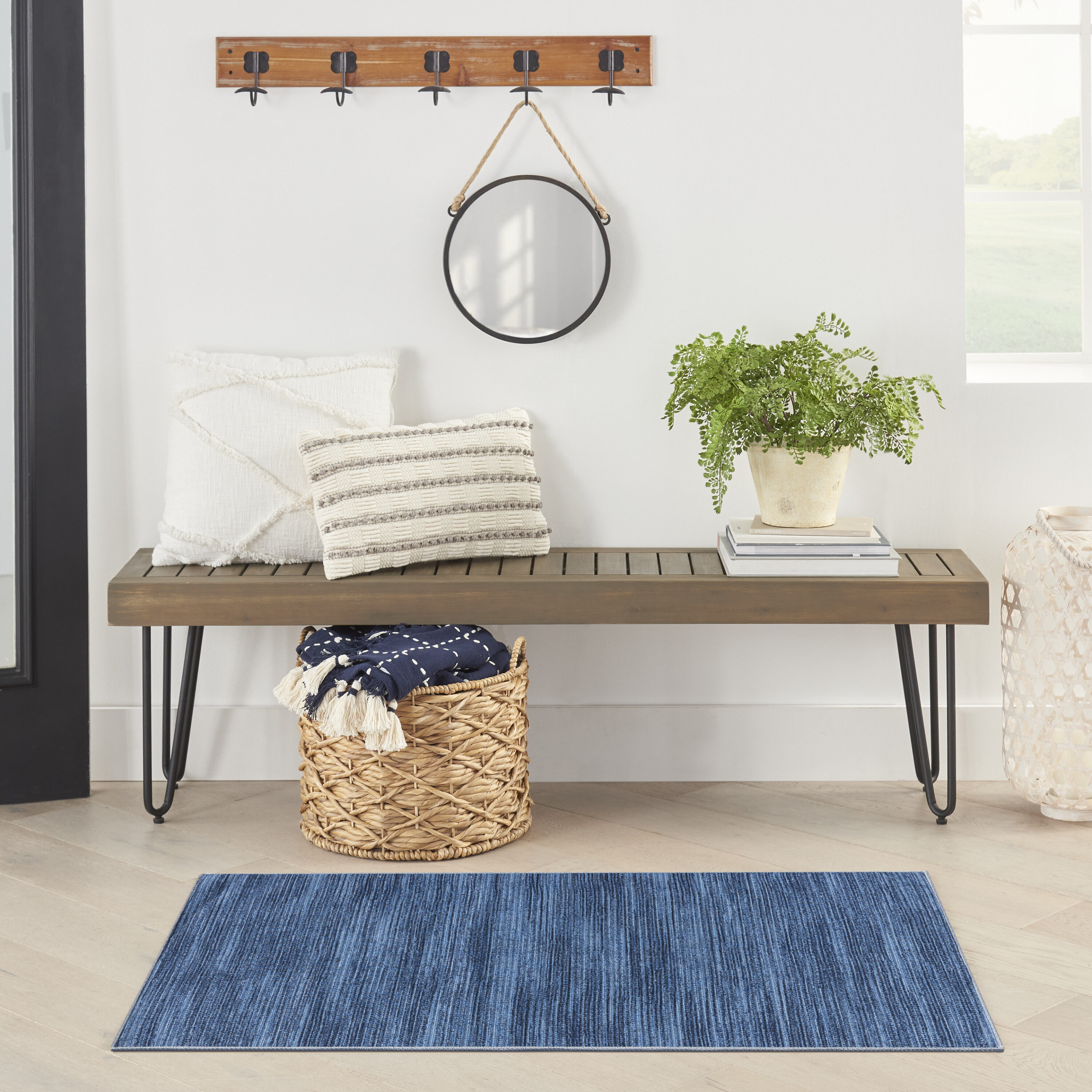 Nourison 099446912701 Washables 3 x 5 (ft) Loomed Polyester Blue Rectangular Indoor Abstract Machine washable Area rug