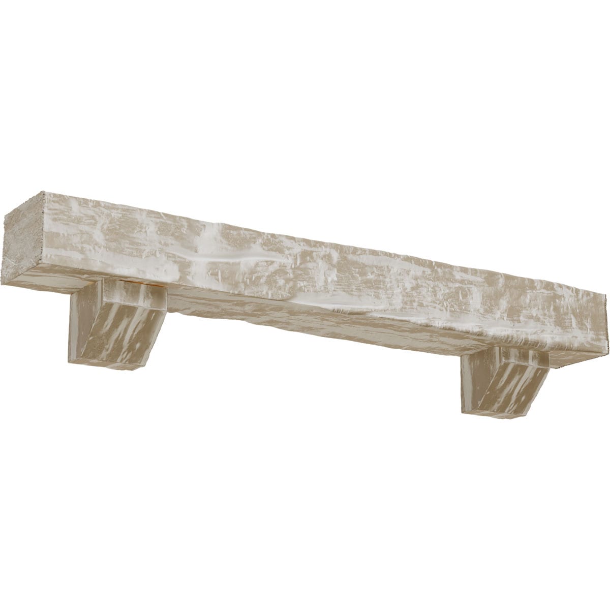 Ekena Millwork MANURW04X06X48ASWH 48-in W x 4-in H x 6-in D White Washed Hollow Urethane Rustic Fireplace Mantel