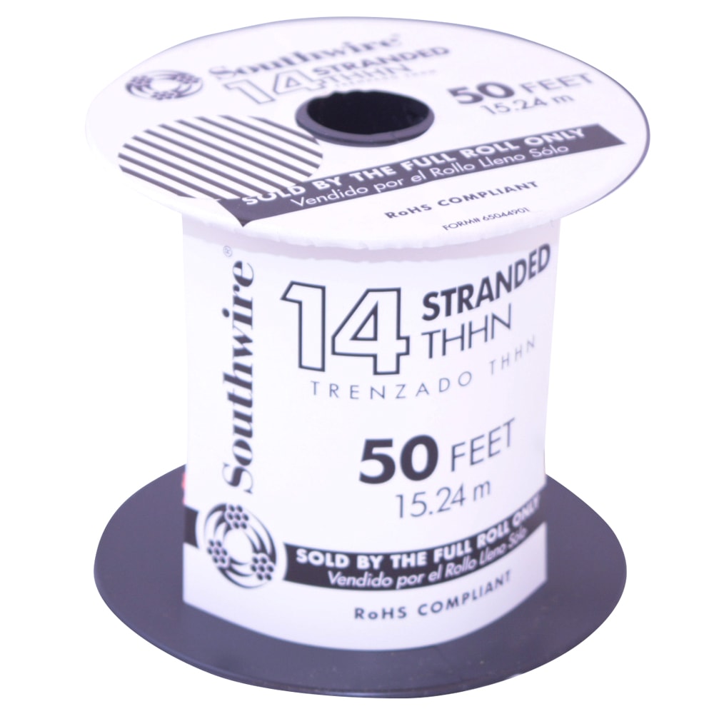 Southwire 50-ft 14 -AWG Black Stranded Copper THHN wire ( By-the-roll ) #22955983