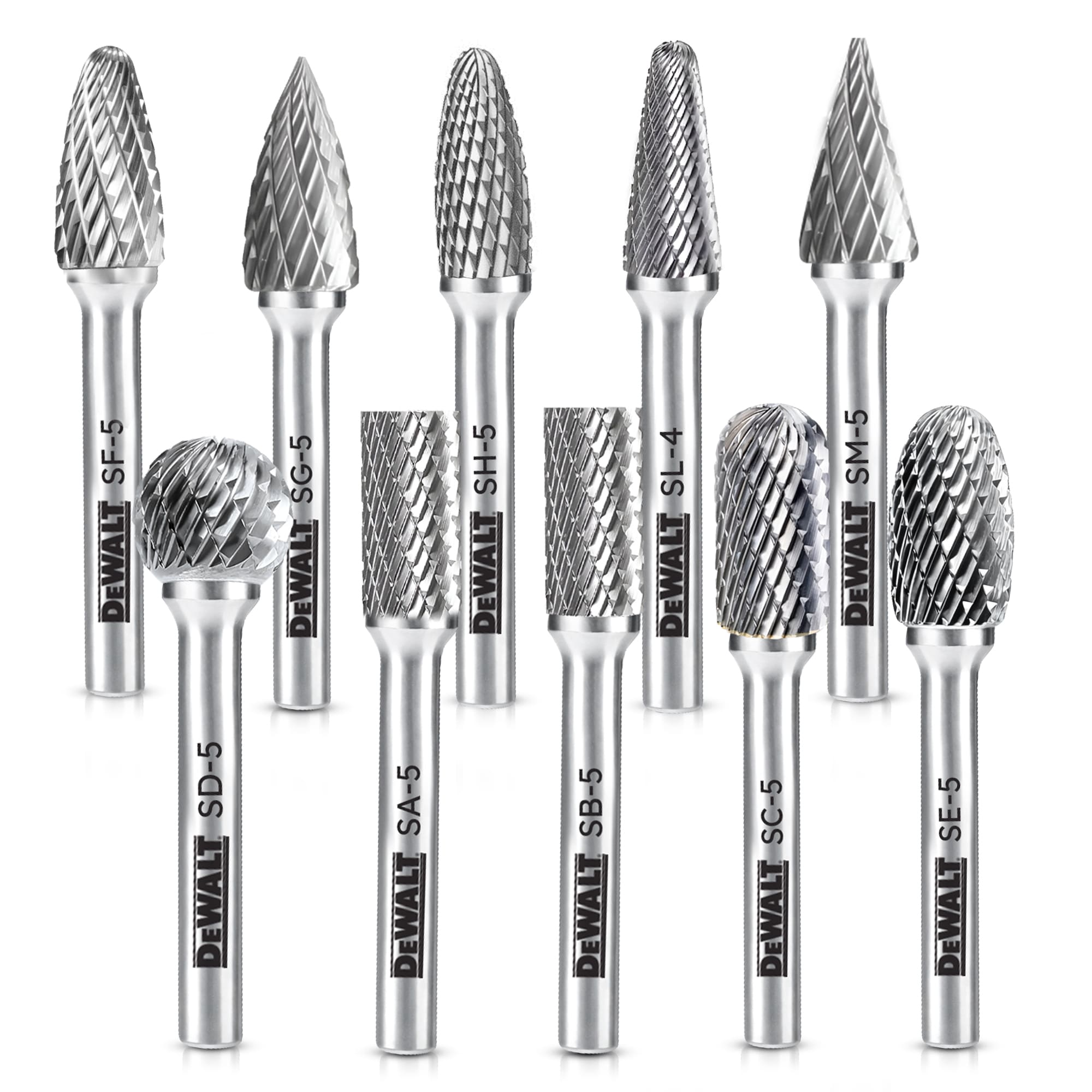 DEWALT 10 PACK CARBIDE BURRS SIZE 5 WITH 1/4 INCH SHANK