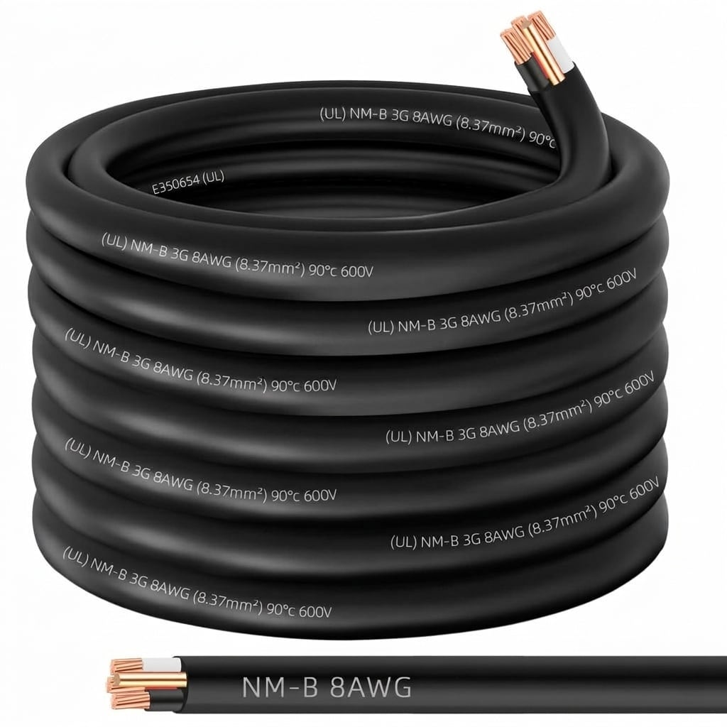 Misopily  50ft NM-B 8 3 Wire with Ground 8 Gauge 3 Conductor Copper Stranded Indoor Residential Electrical Cable Roll for Branch Circuits Outlets