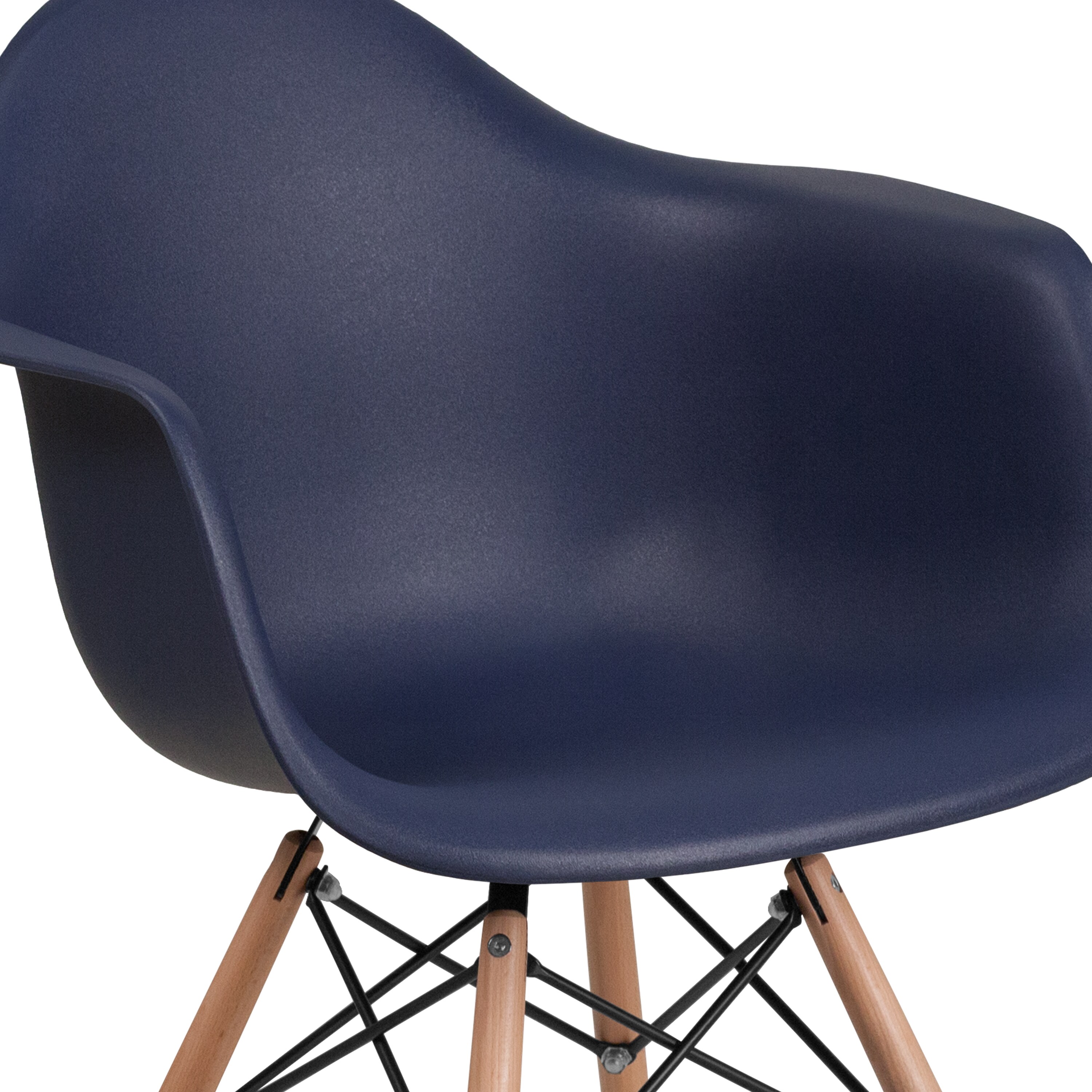 Navy Plastic Side Chair with Wooden Legs, Set of 2