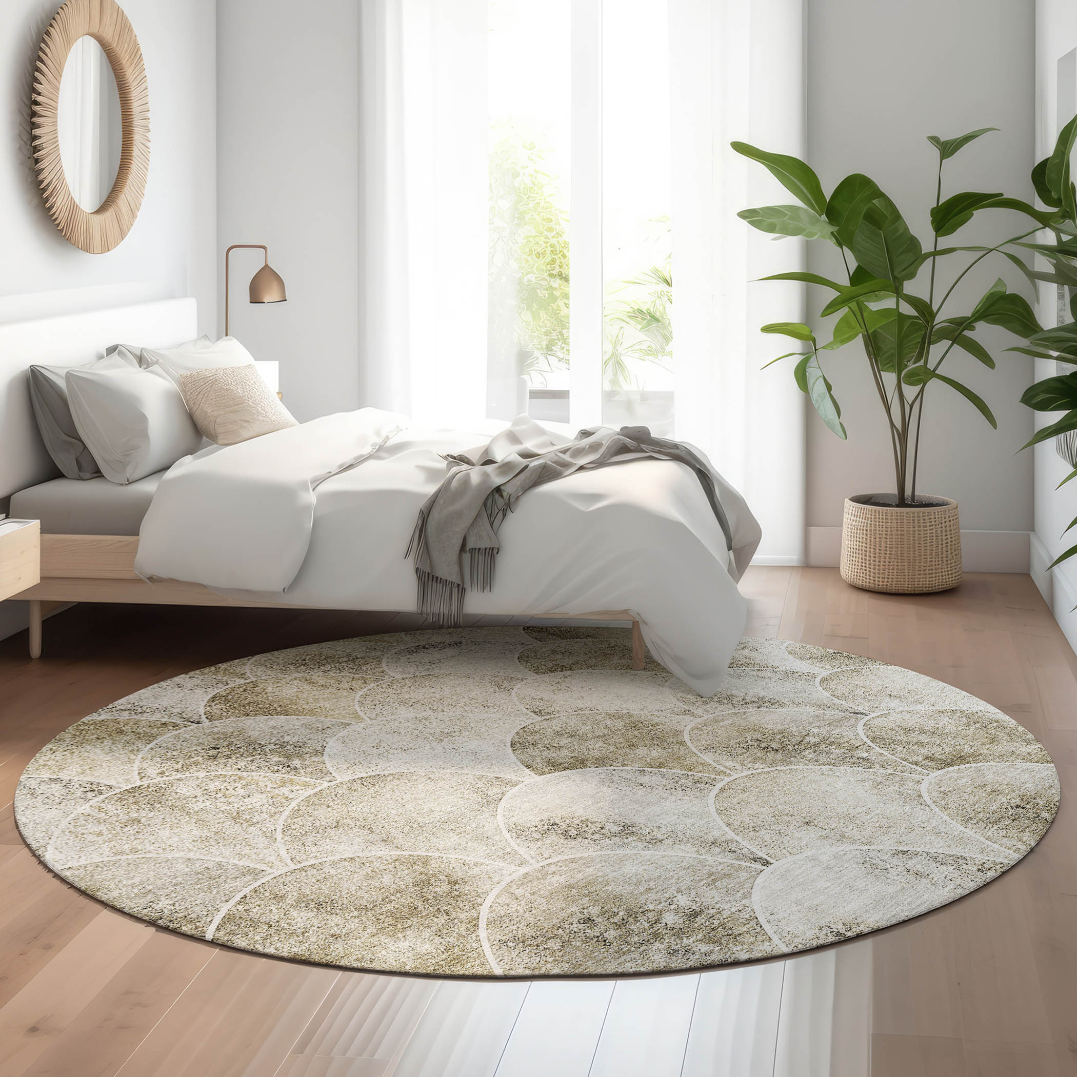 Addison Rugs AMF594BG8RO Mayfield AMF594BG 8 x 8 (ft) Loomed Polyester Beige Round Indoor Geometric Machine washable Area rug