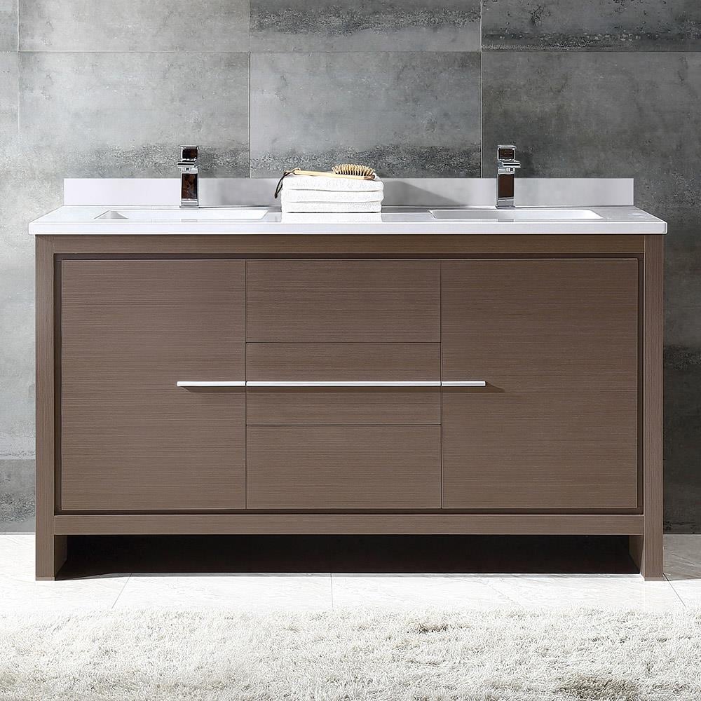 Fresca FCB8119GO-CWH-U Allier 60-in Gray Oak Double sink Bathroom Vanity with White Ceramic Top