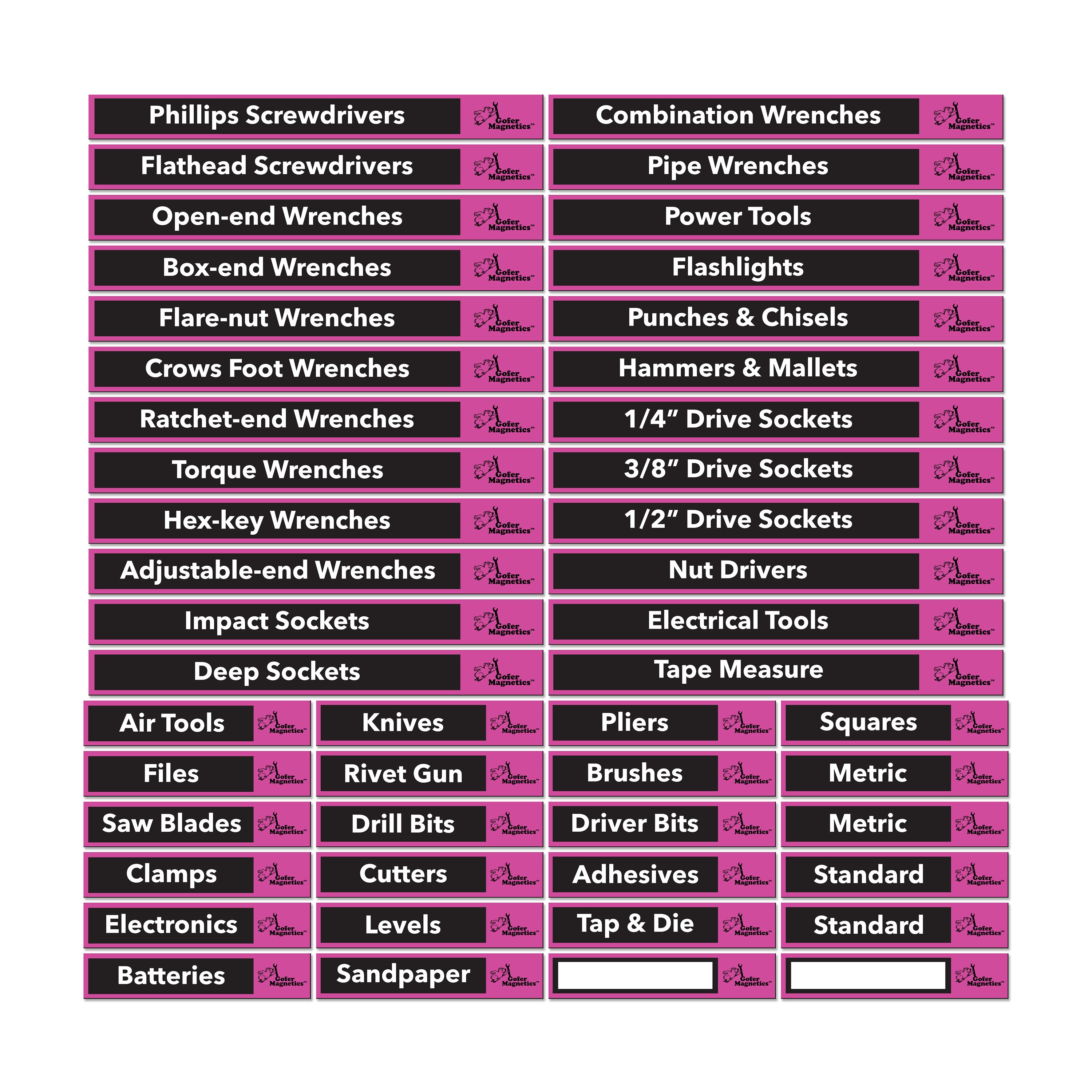 Gofer Magnetics Set of 48 Bright Pink and Black Magnetic vinyl Magnetic accessory 24 large magnetic labels and 24 small magnetic labels, including two blanks for write-in #GMLB108