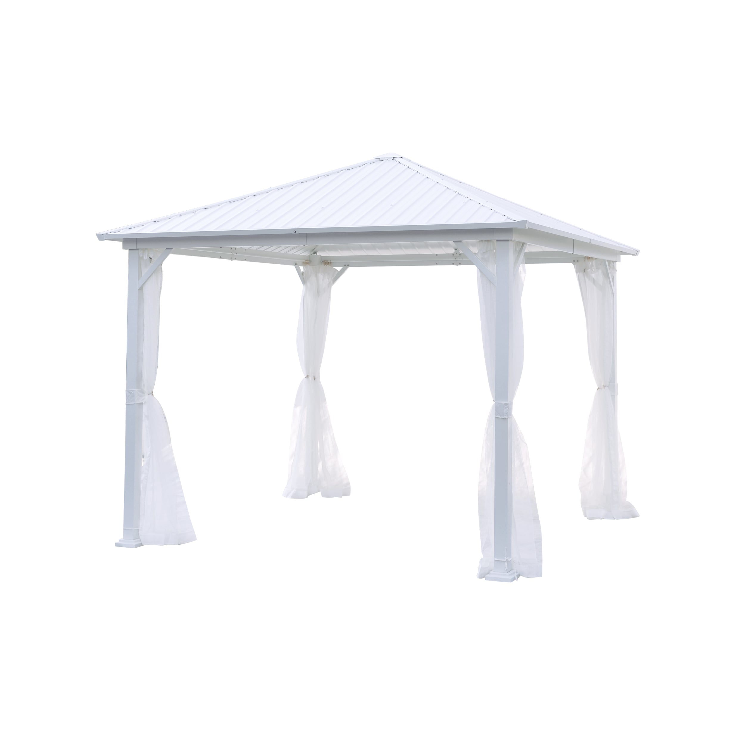 Best Selling Home Decor 9.85-ft x 9.85-ft Pablo White Metal Square Screened  Gazebo with Aluminum Roof